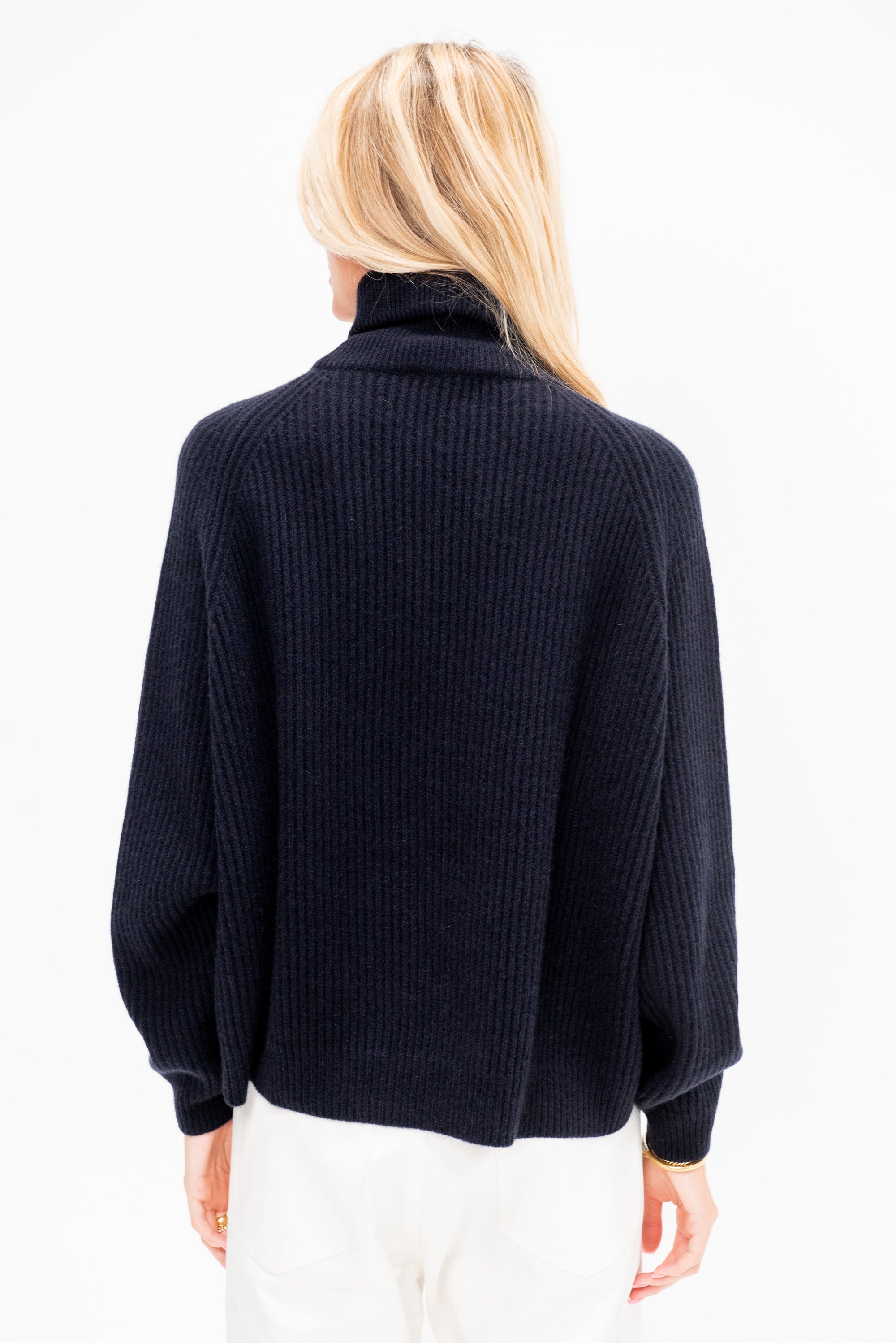 Turtleneck Ribbed Raglan Sweater, Midnight