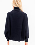 Turtleneck Ribbed Raglan Sweater, Midnight
