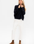 Turtleneck Ribbed Raglan Sweater, Midnight