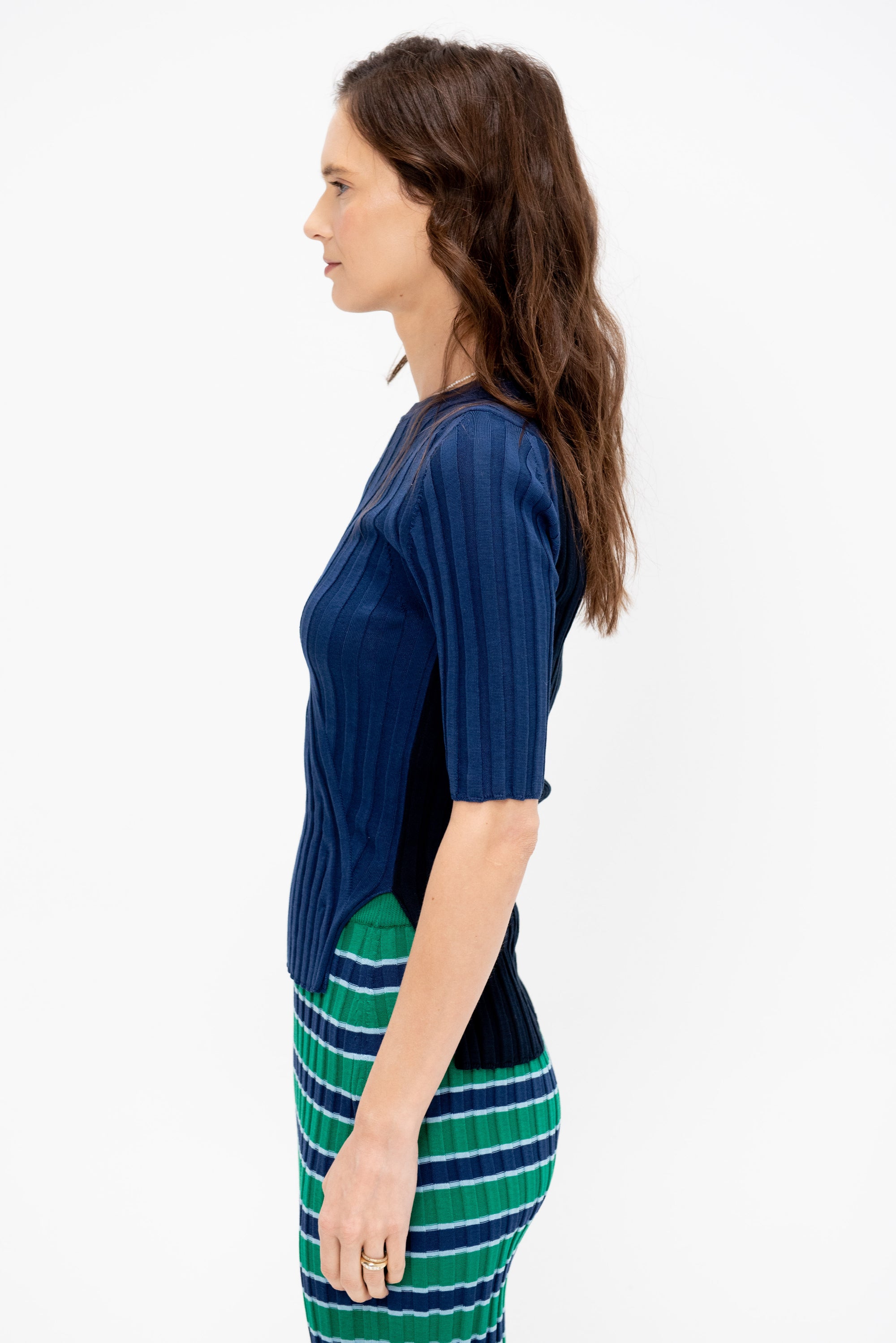 Luc Ribbed Short Sleeve Crewneck, Blue