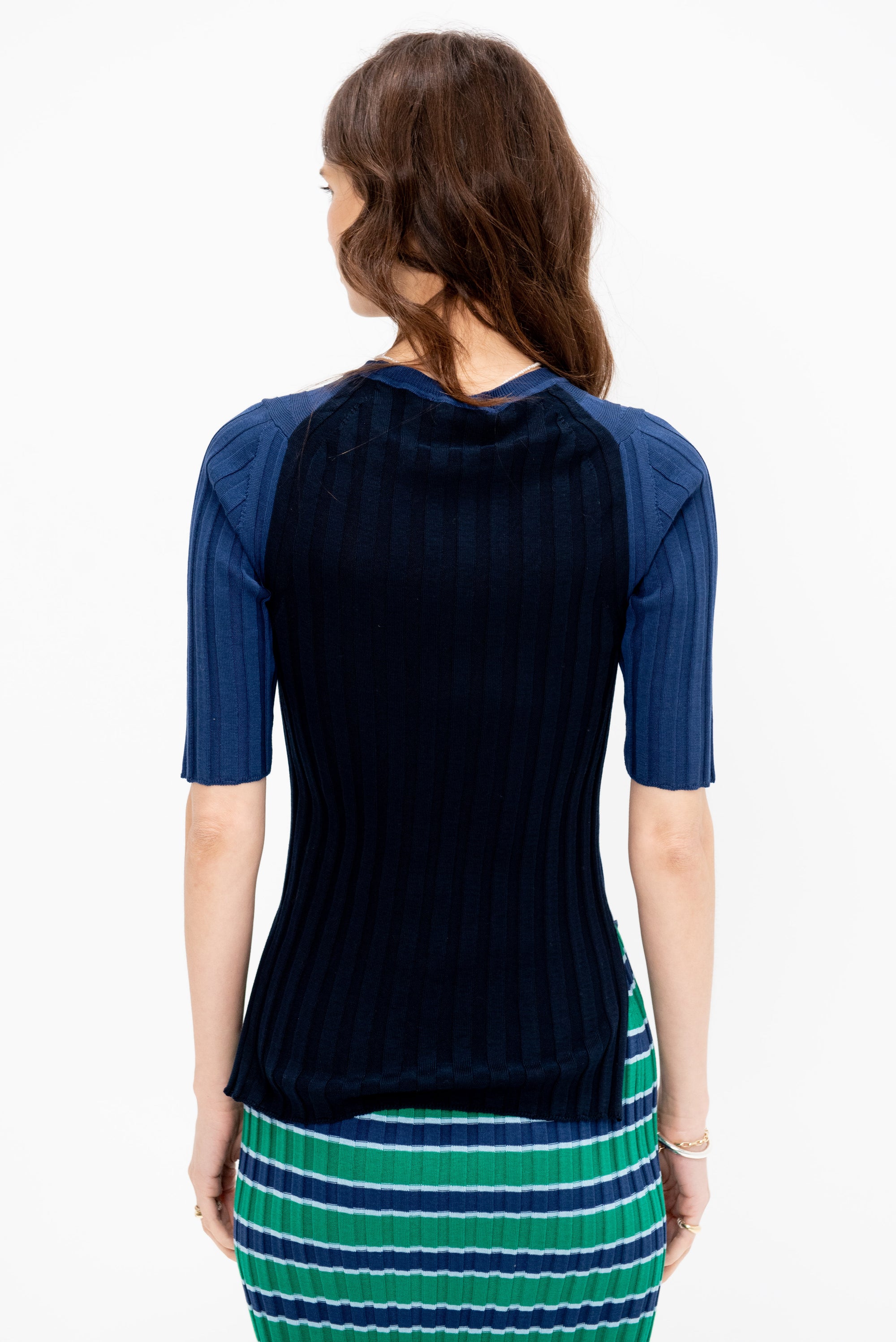 Luc Ribbed Short Sleeve Crewneck, Blue