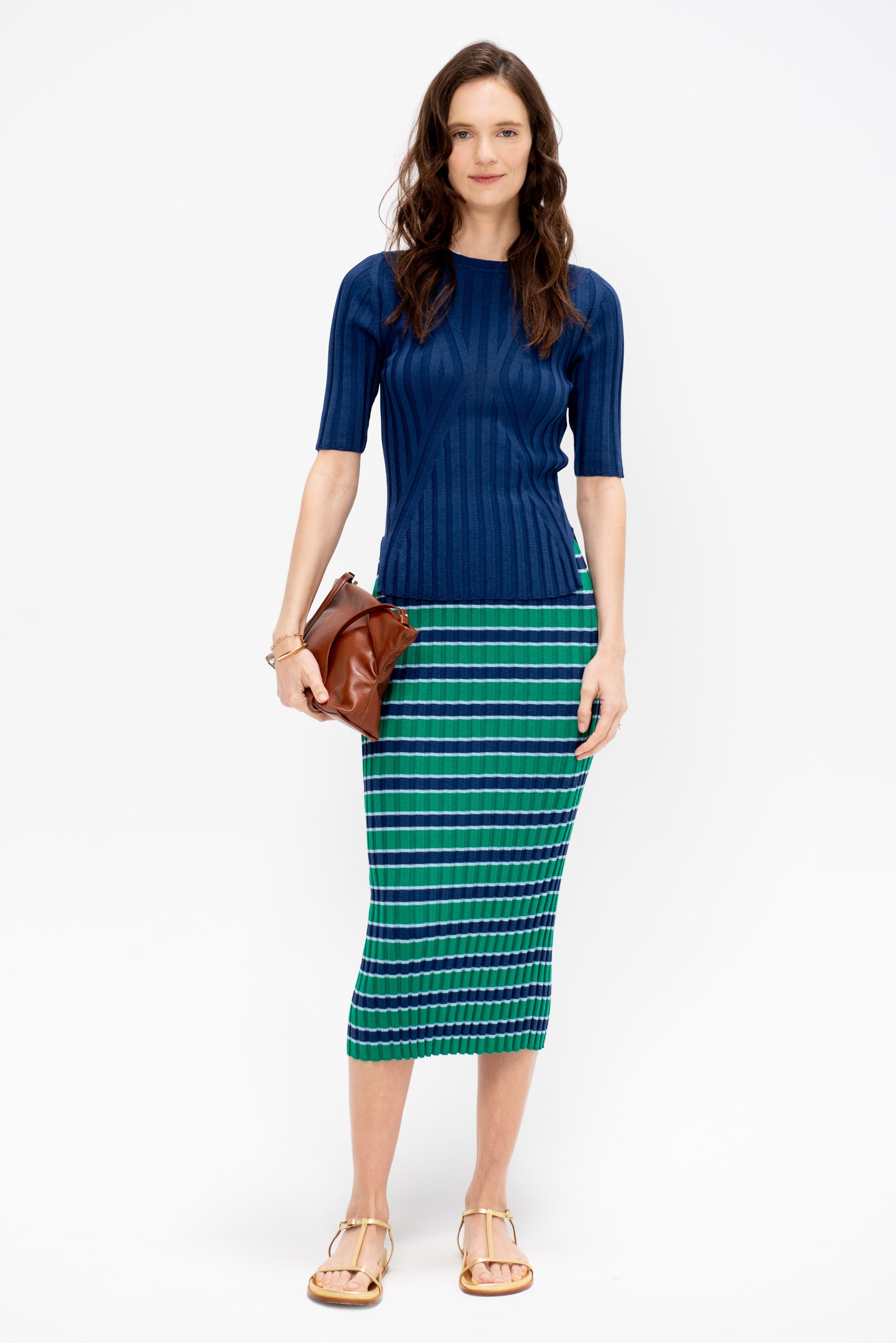 Luc Ribbed Short Sleeve Crewneck, Blue