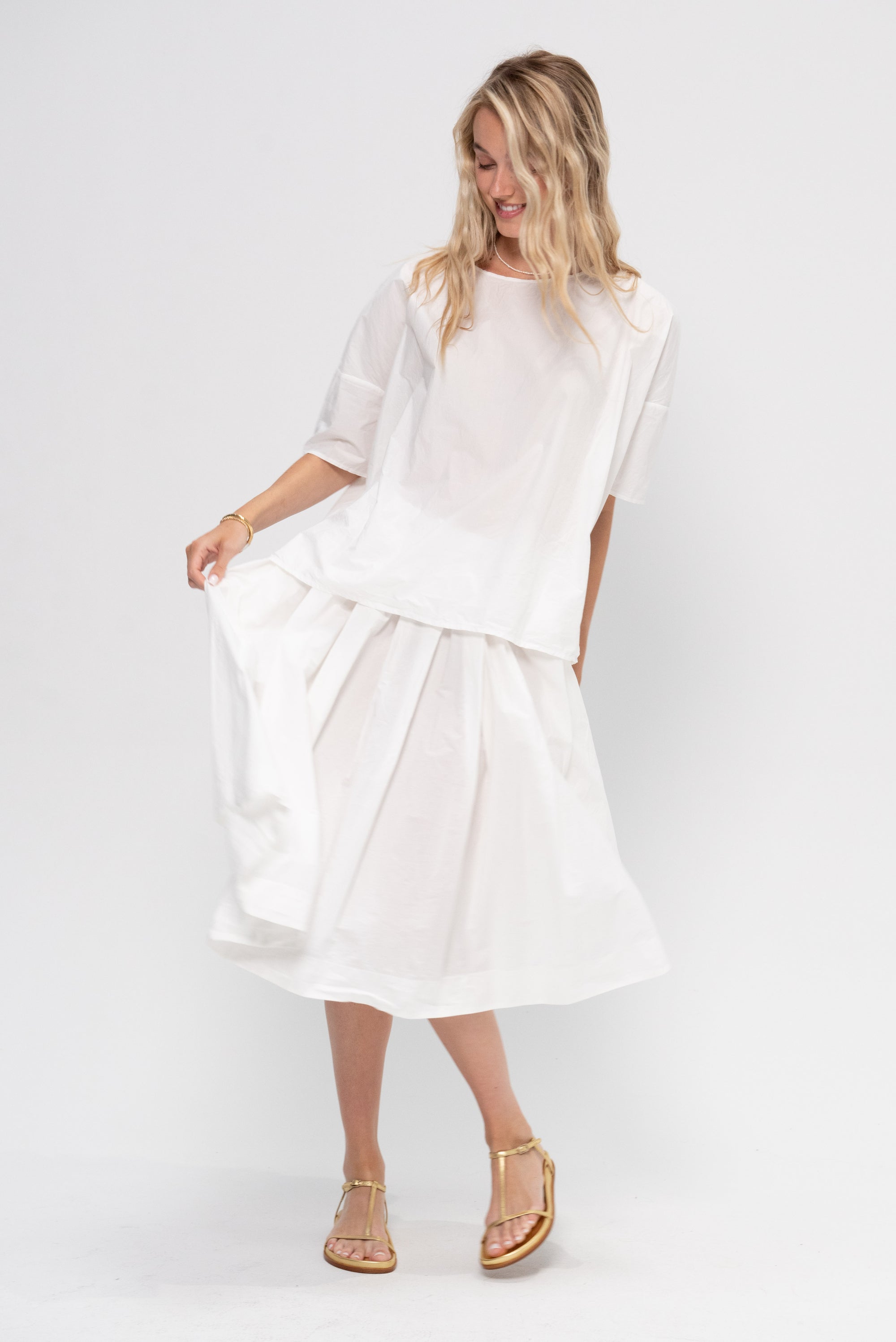 Pleated Short Skirt, Milk