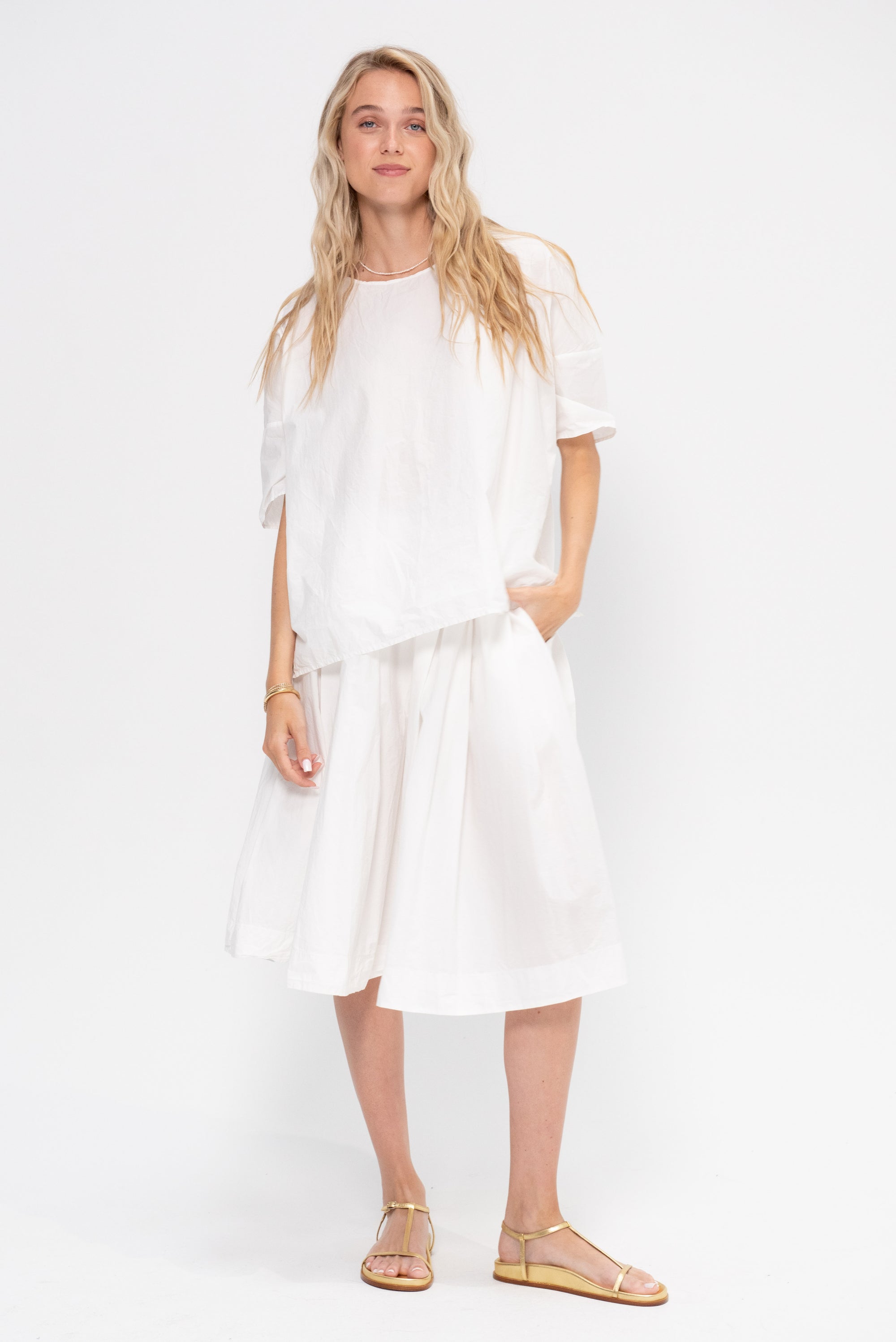 Pleated Short Skirt, Milk
