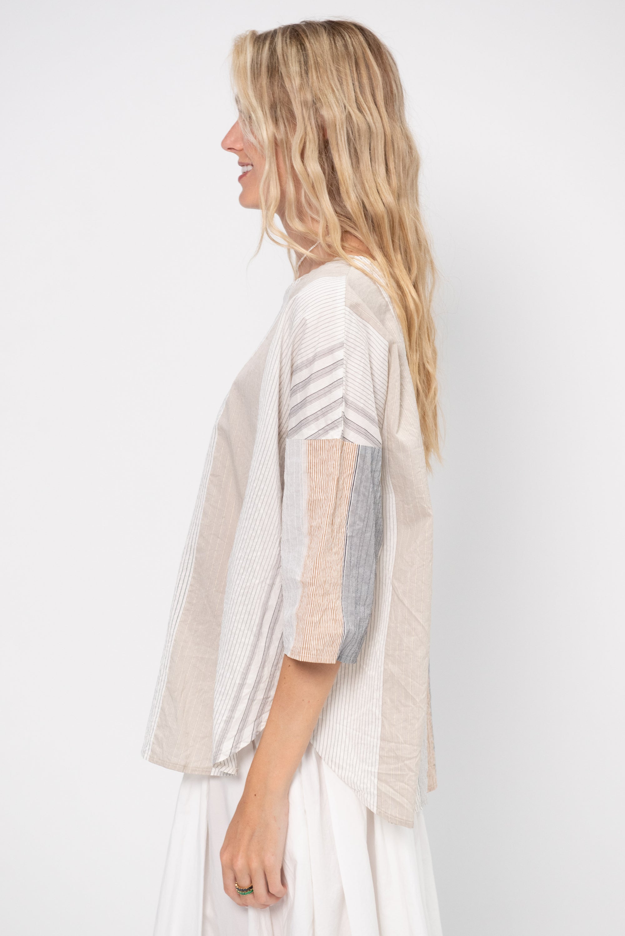 Silk Striped T Shirt, Milk