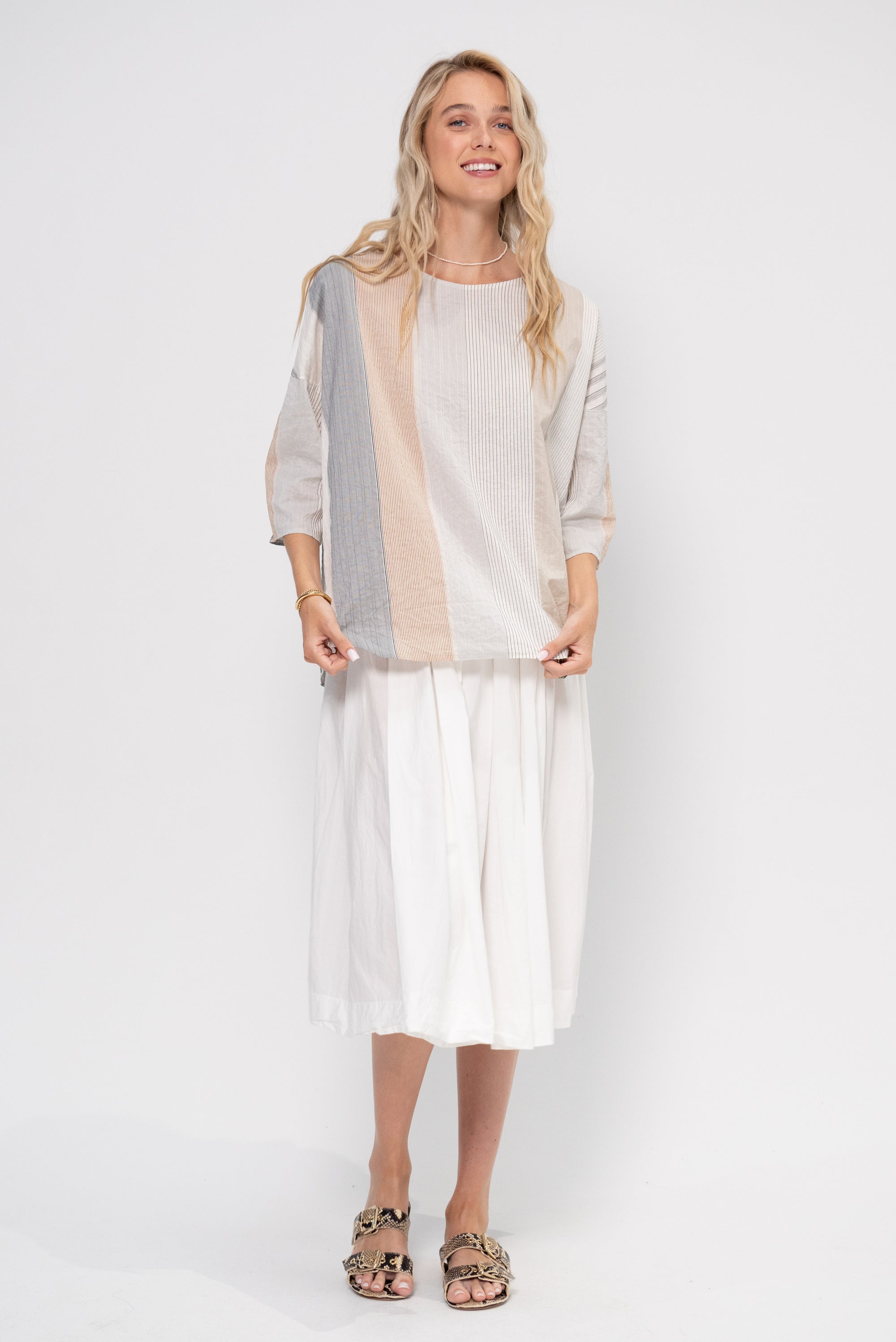 Silk Striped T Shirt, Milk