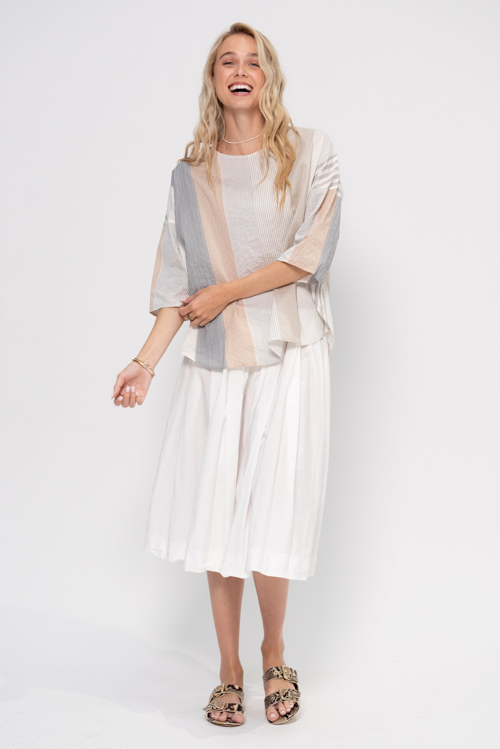 Silk Striped T Shirt, Milk