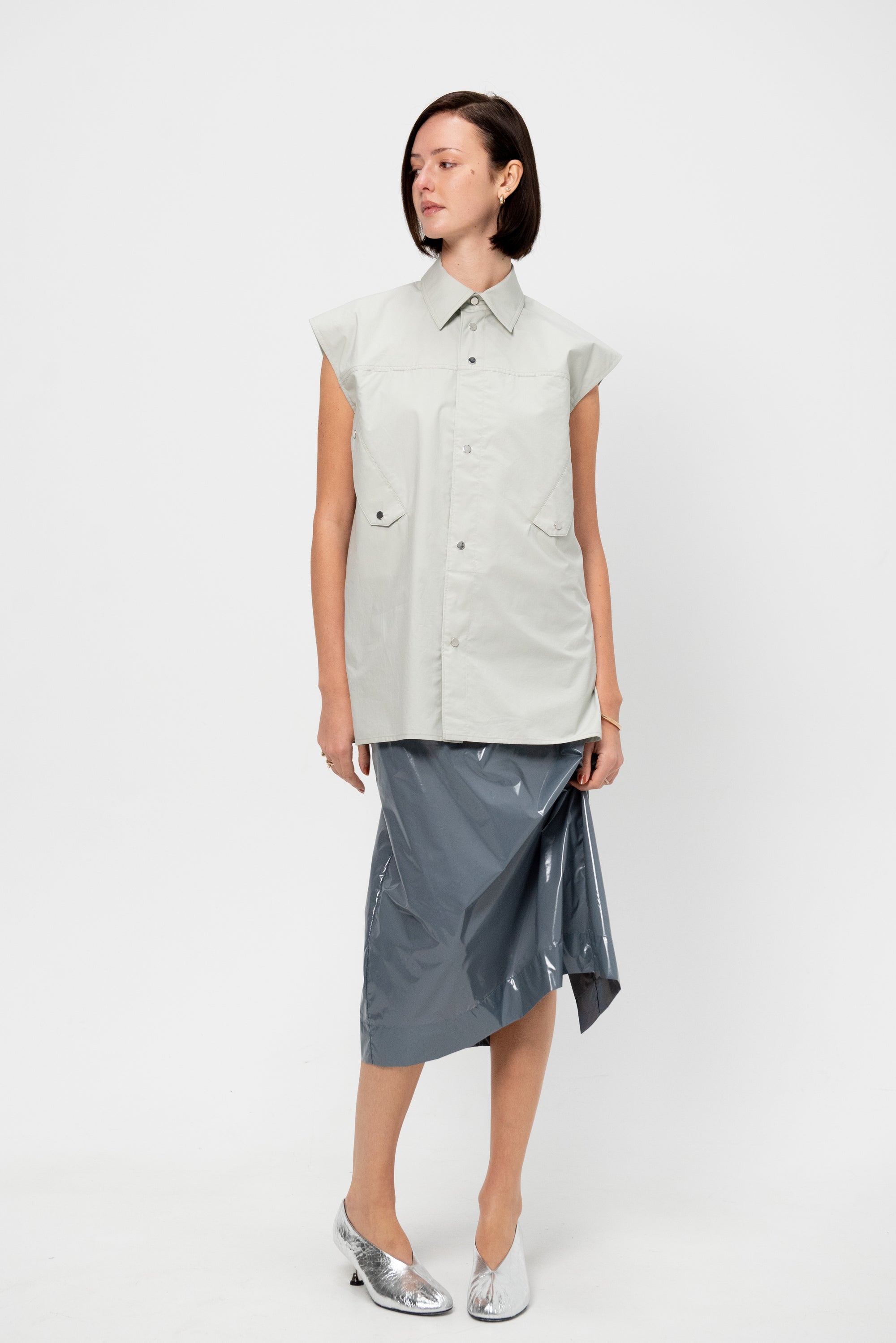 Snap-Button Shirt, Ice Blue
