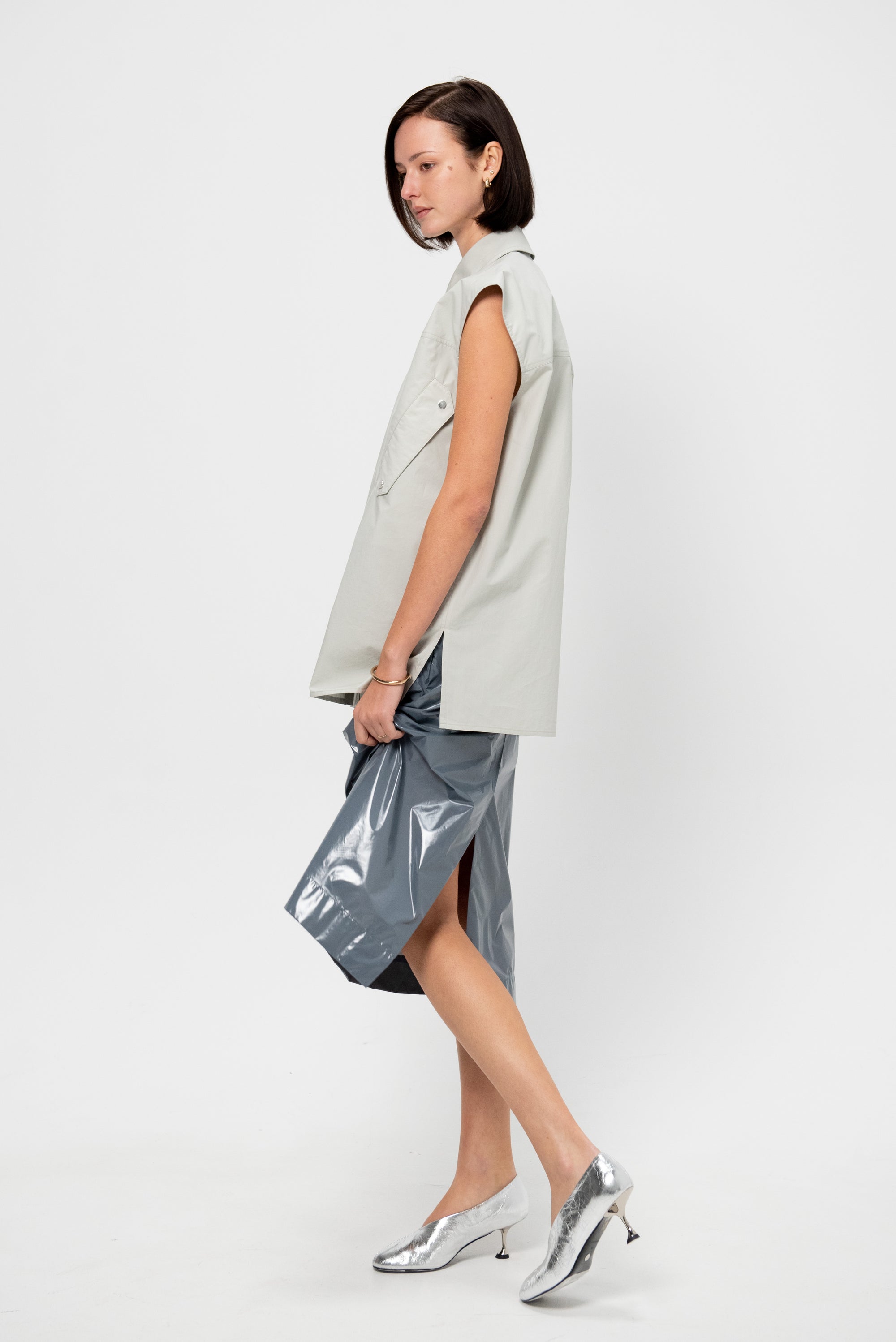 Snap-Button Shirt, Ice Blue