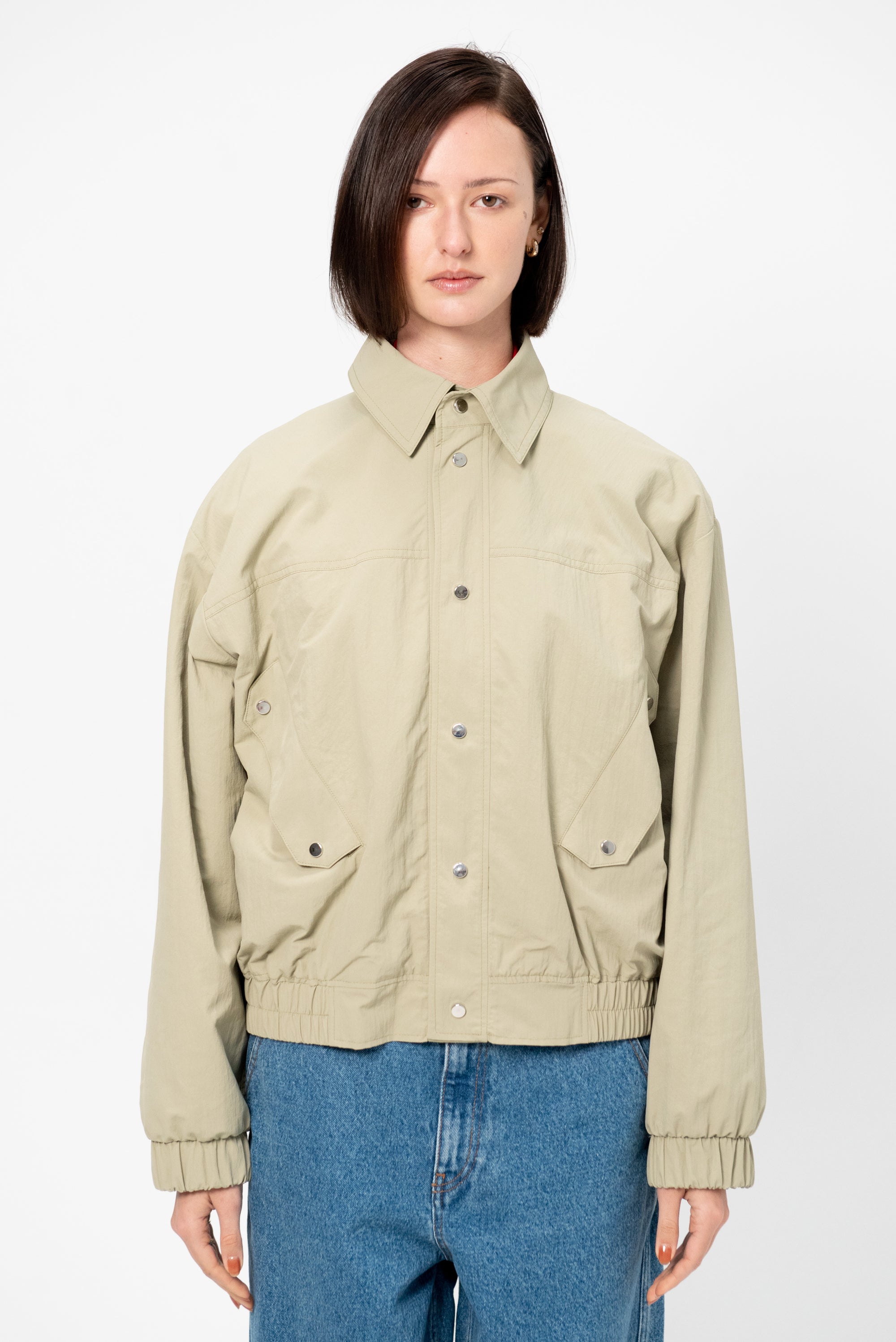 Gauchere Bomber Jacket, Sage Green Kick Pleat Gauchere Bomber Jacket, Sage Green Kick Pleat
