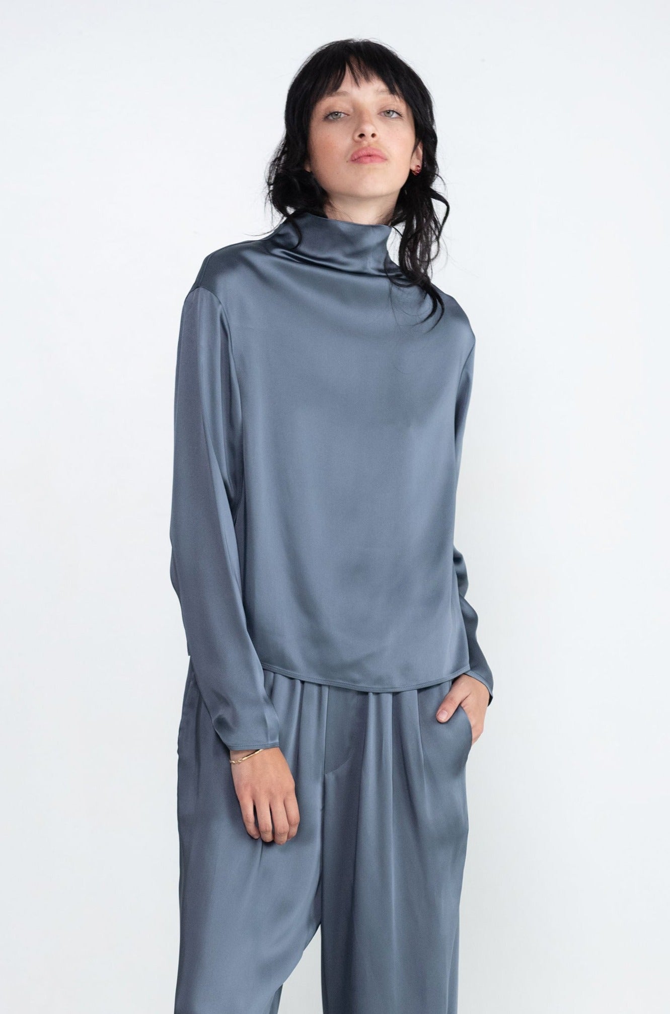 Gauchere - Long Sleeve Top, Steel Blue