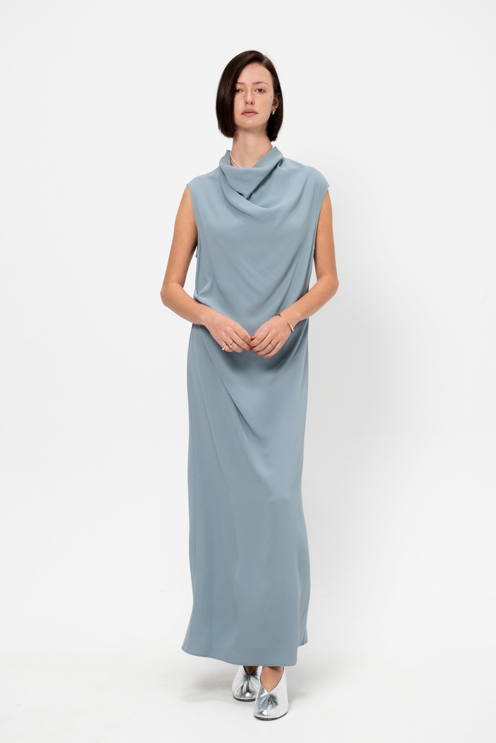 Gauchere Draped Dress, Slate Blue 34 Gauchere Draped Dress, Slate Blue 34