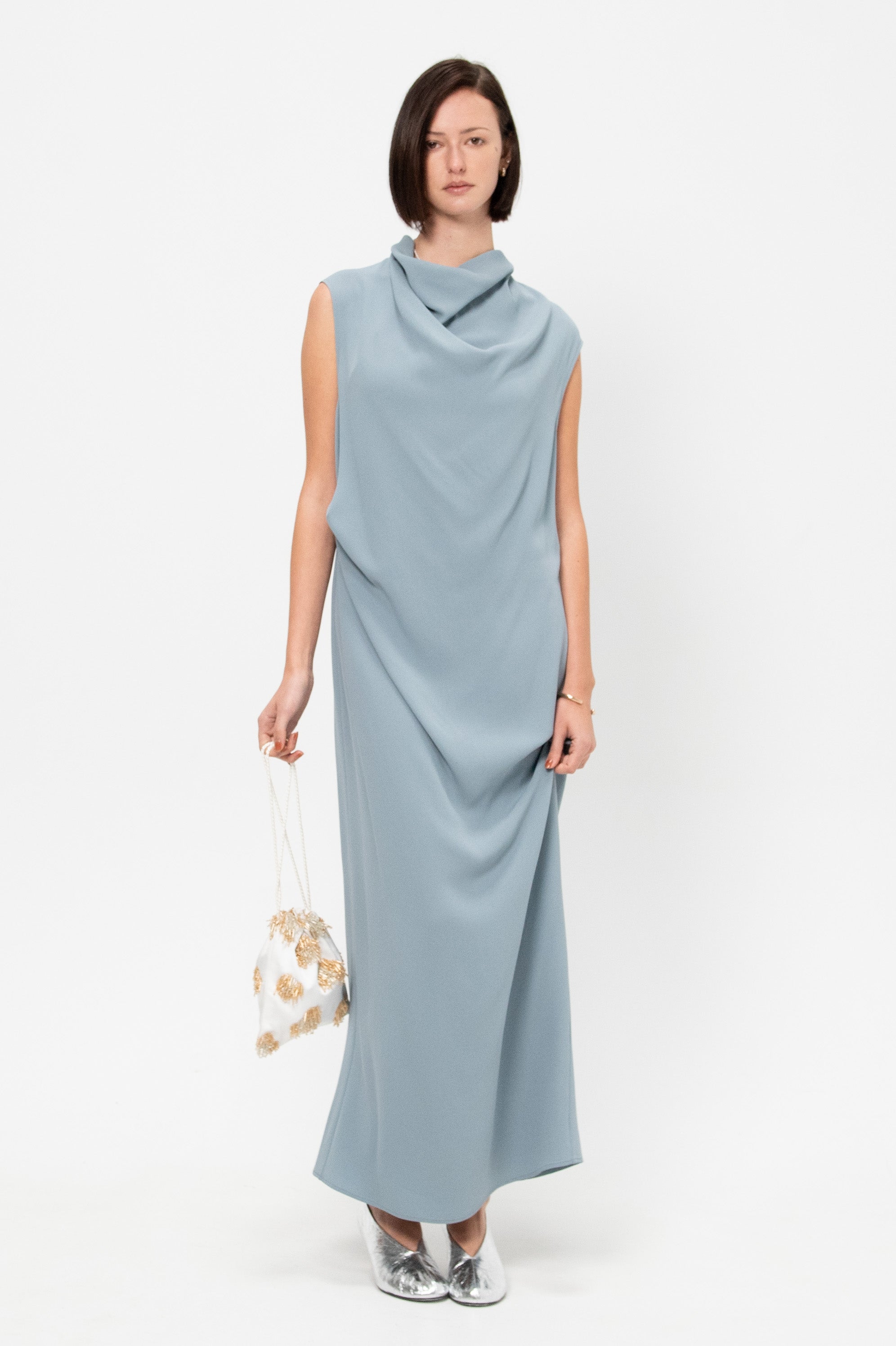 Gauchere Draped Dress, Slate Blue 34