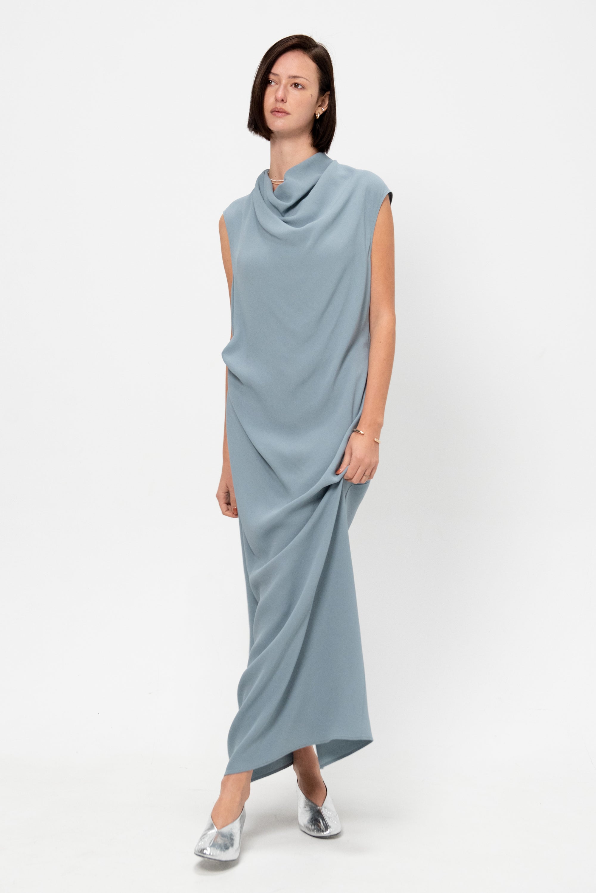 Gauchere Draped Dress, Slate Blue 34 Gauchere Draped Dress, Slate Blue 34