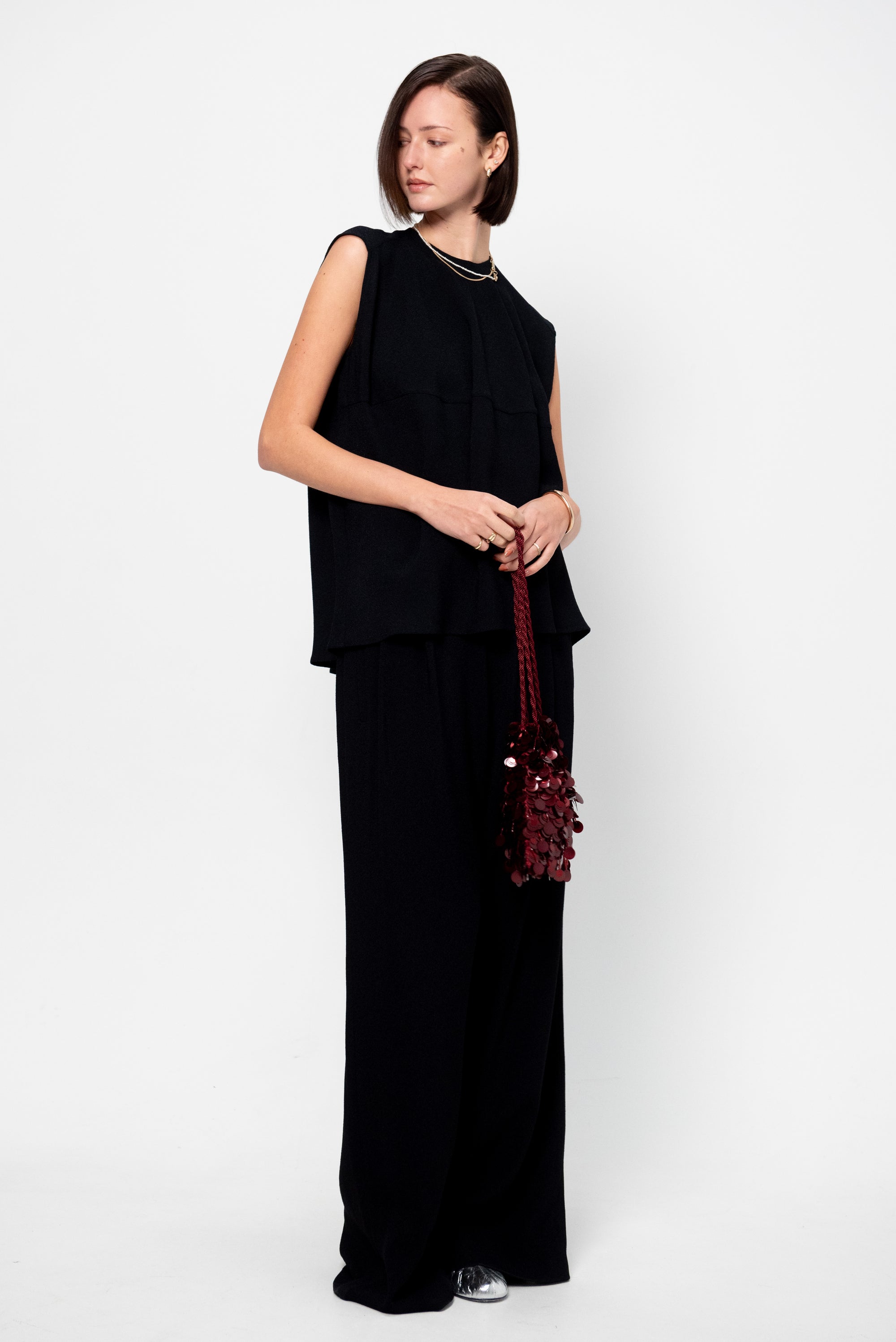 Cap-Sleeve Top, Black