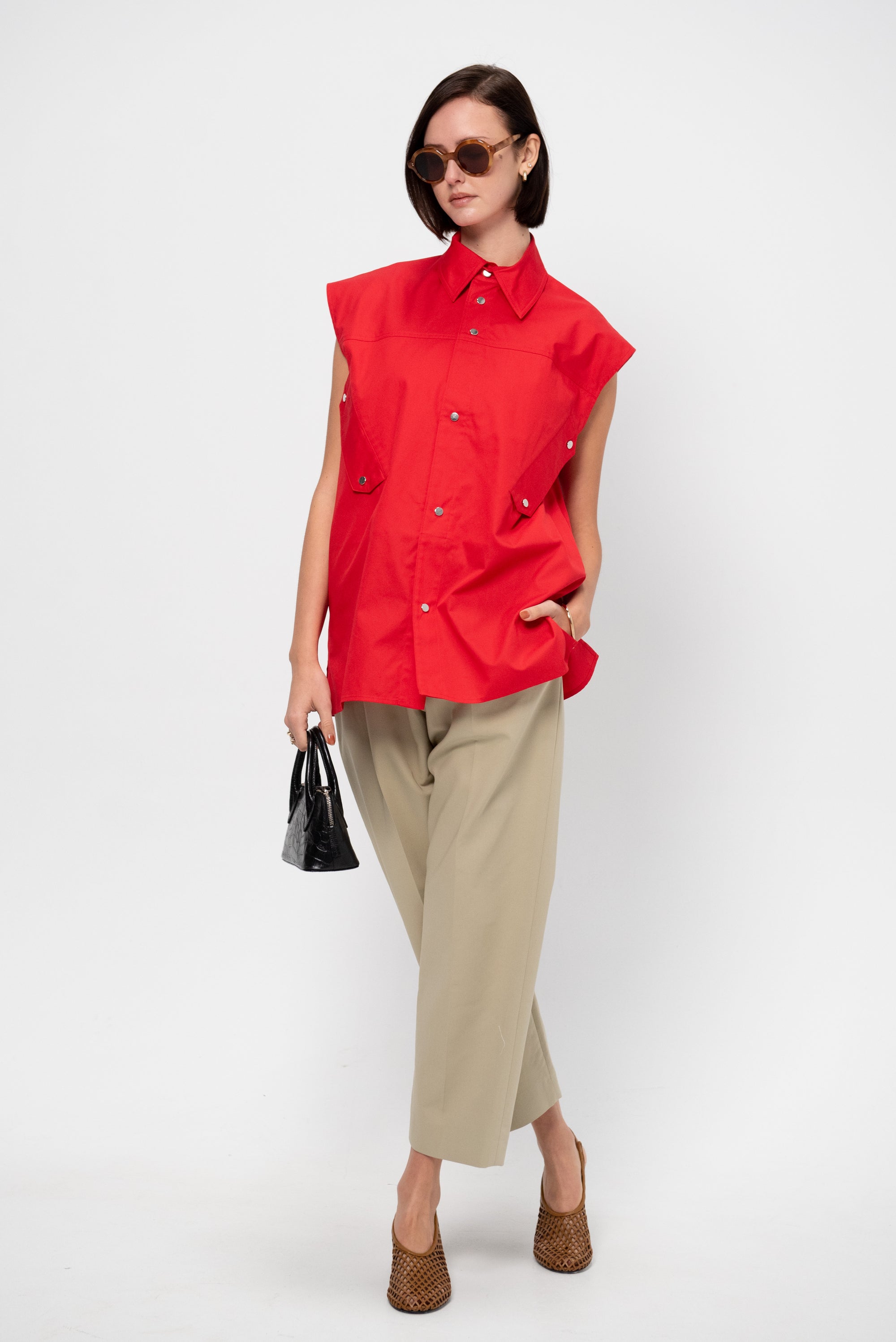 Snap-Button Shirt, Red