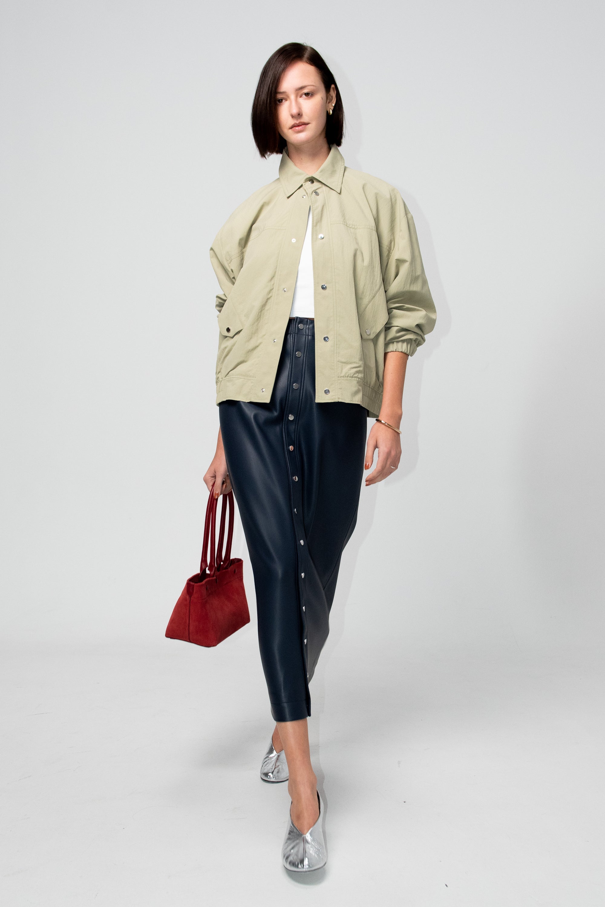 Snap-Button Skirt, Navy Blue