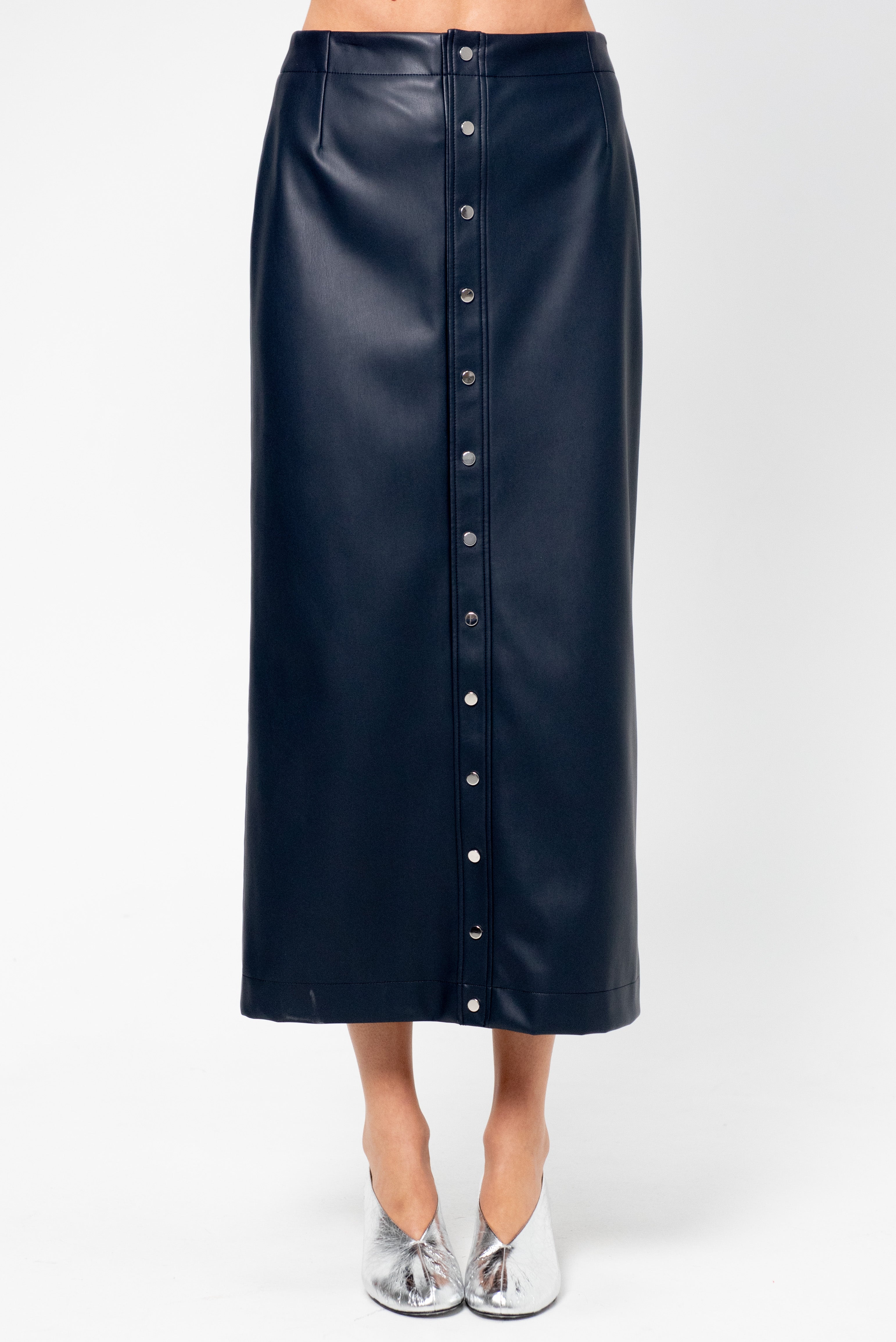 Snap-Button Skirt, Navy Blue – Kick Pleat
