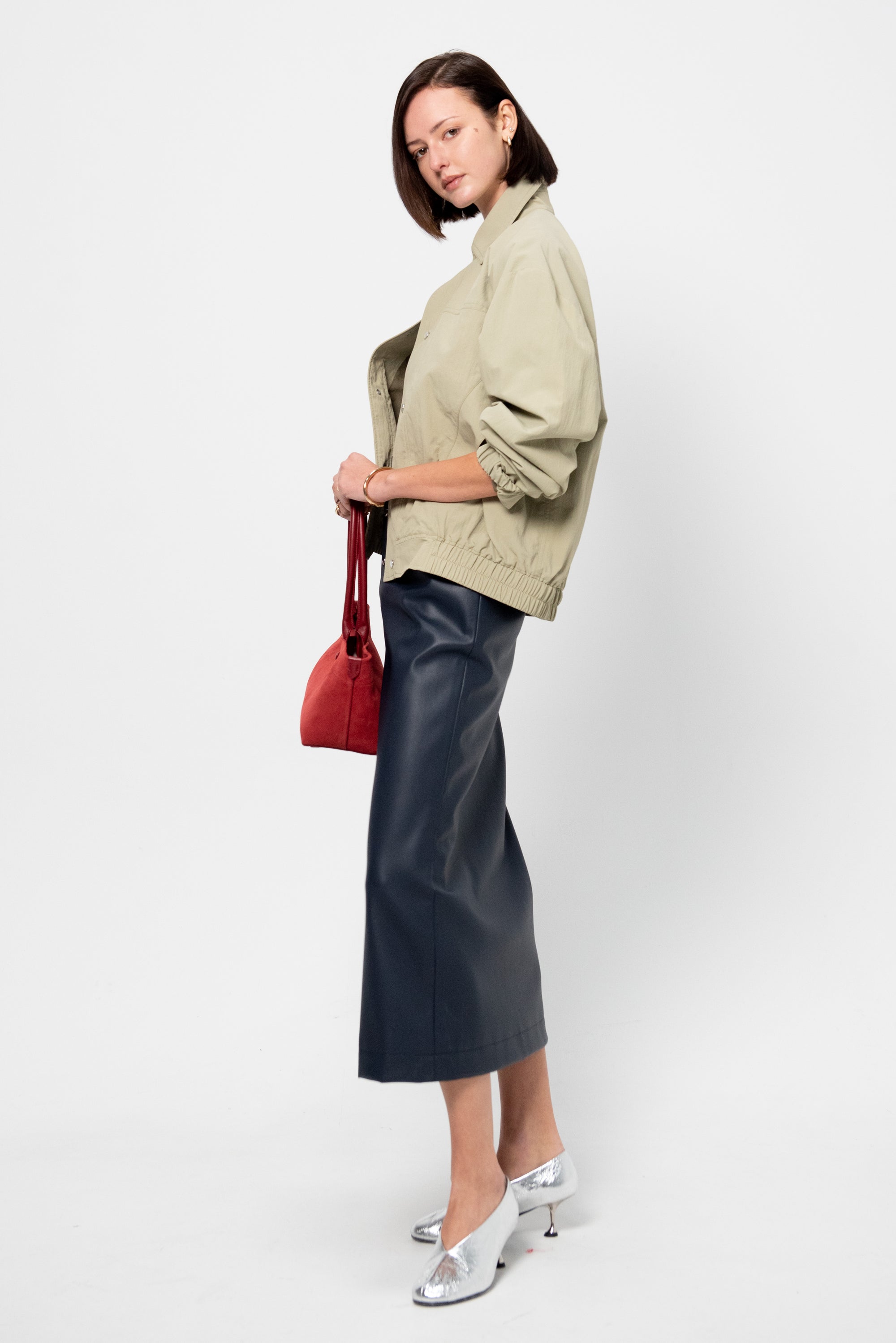 Snap-Button Skirt, Navy Blue