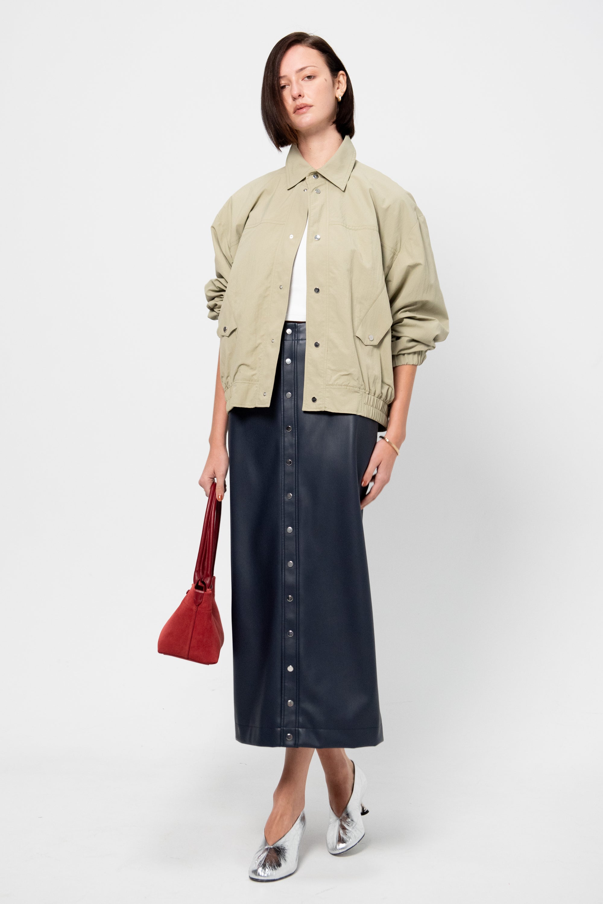 Snap-Button Skirt, Navy Blue