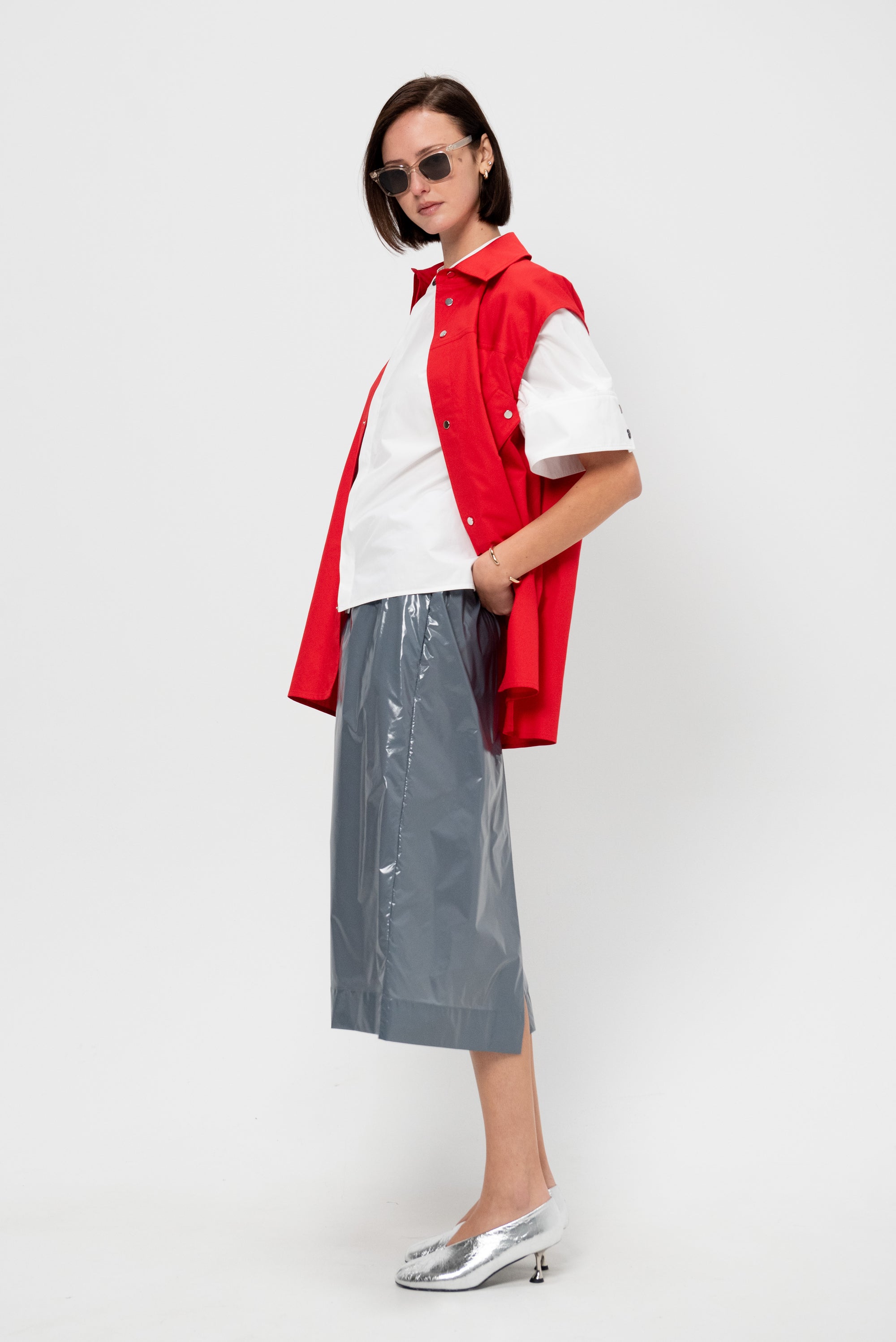 Concealed Button Placket Shirt, White