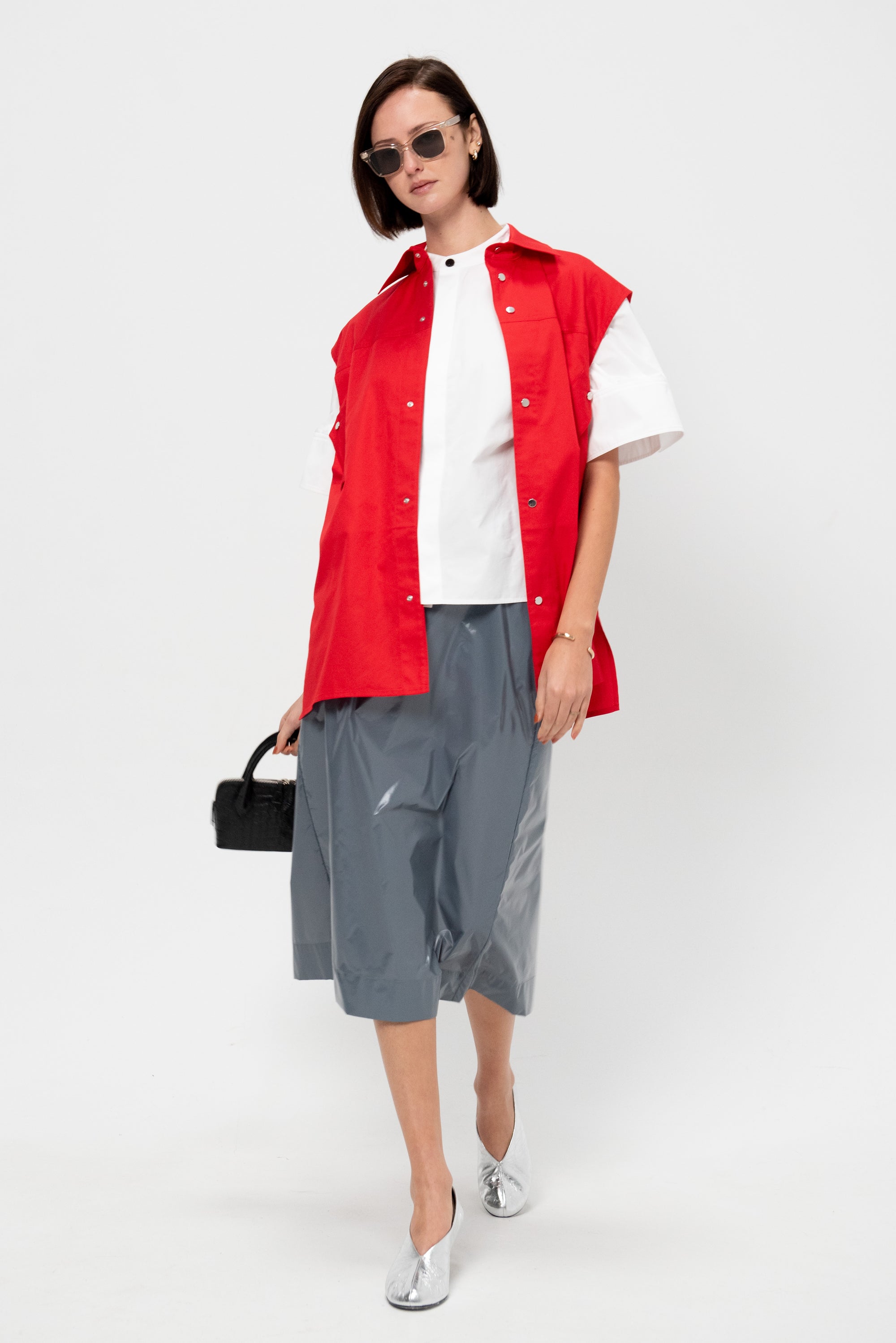 Concealed Button Placket Shirt, White