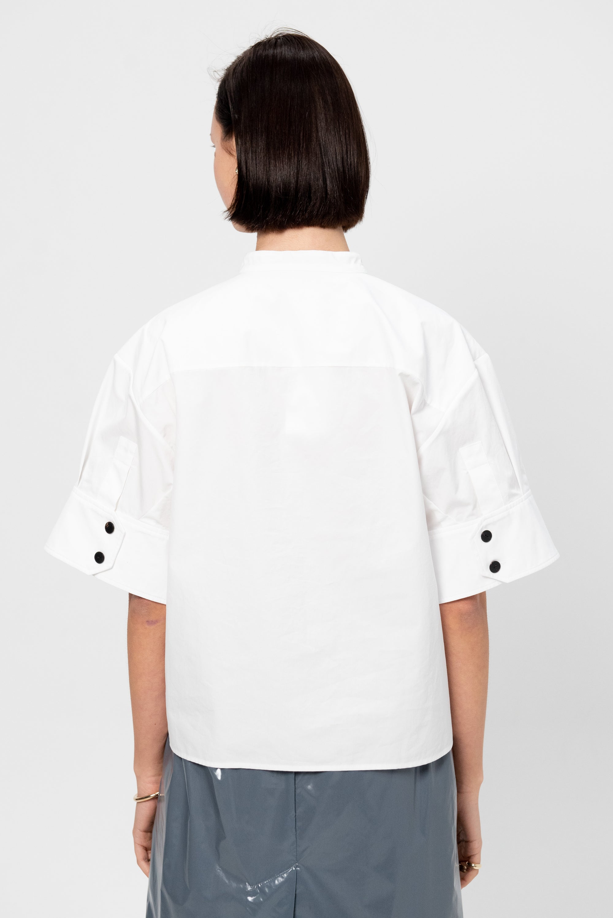 Concealed Button Placket Shirt, White