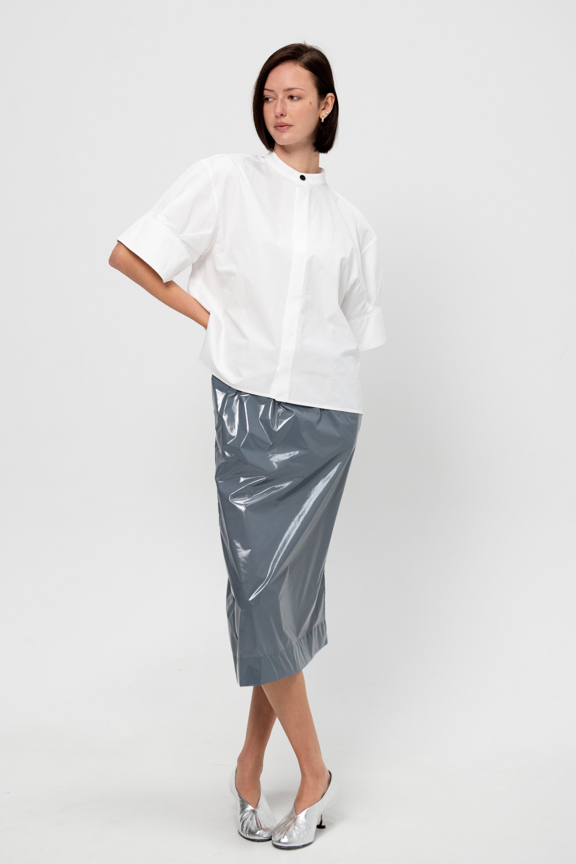 Concealed Button Placket Shirt, White