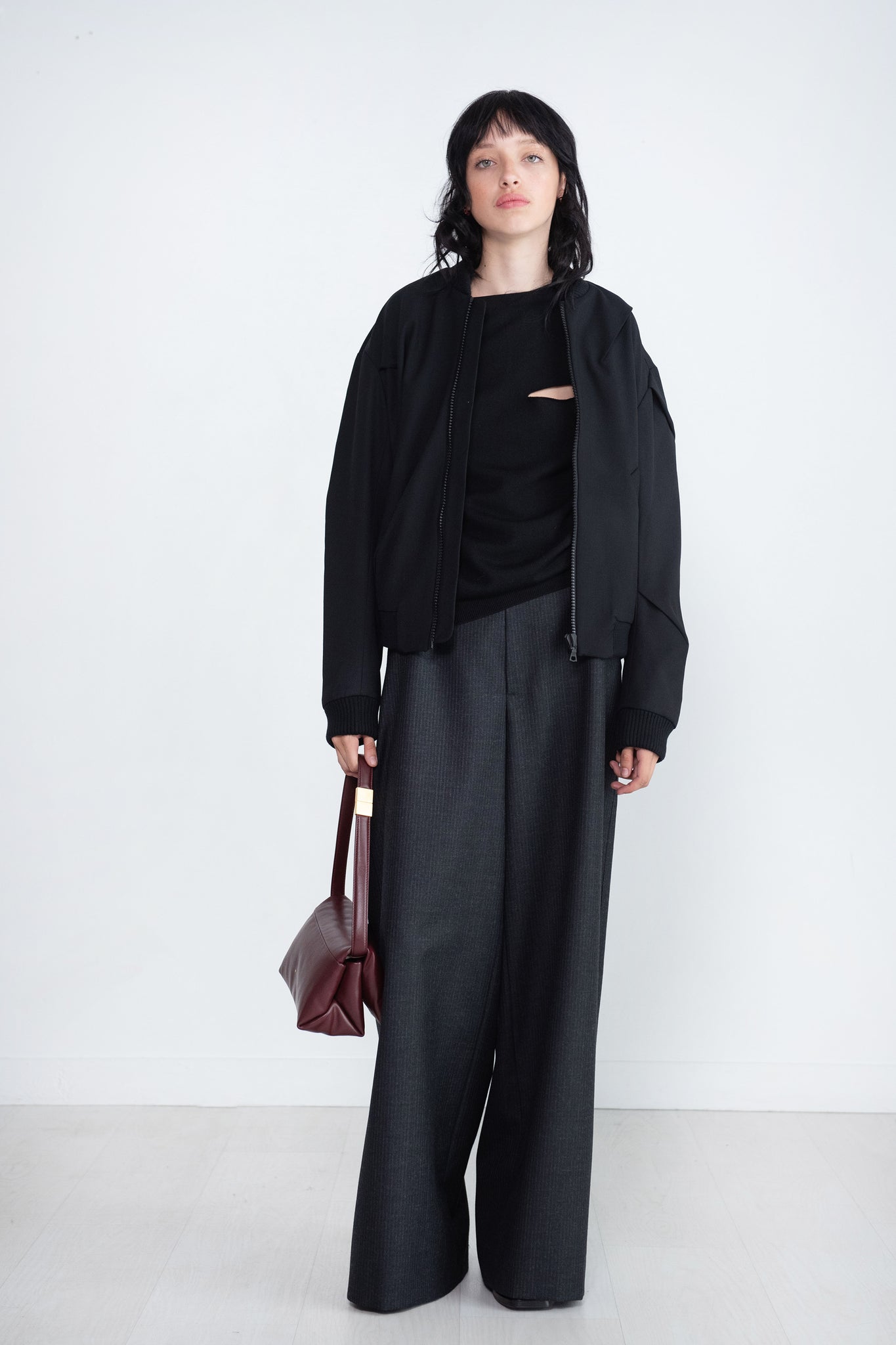 Gauchere - Wide Leg Trouser, Anthracite Stripe