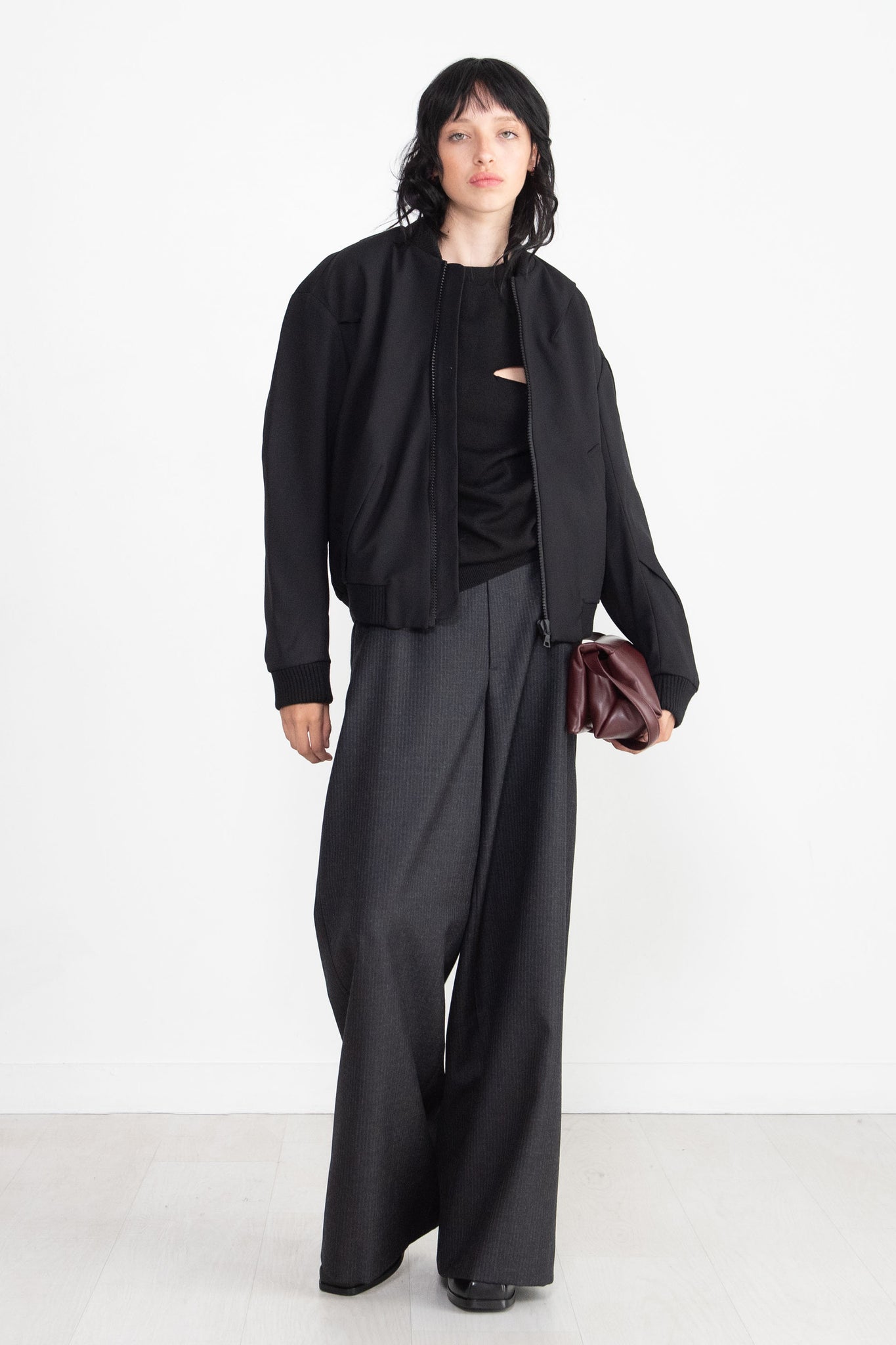 Gauchere - Wide Leg Trouser, Anthracite Stripe