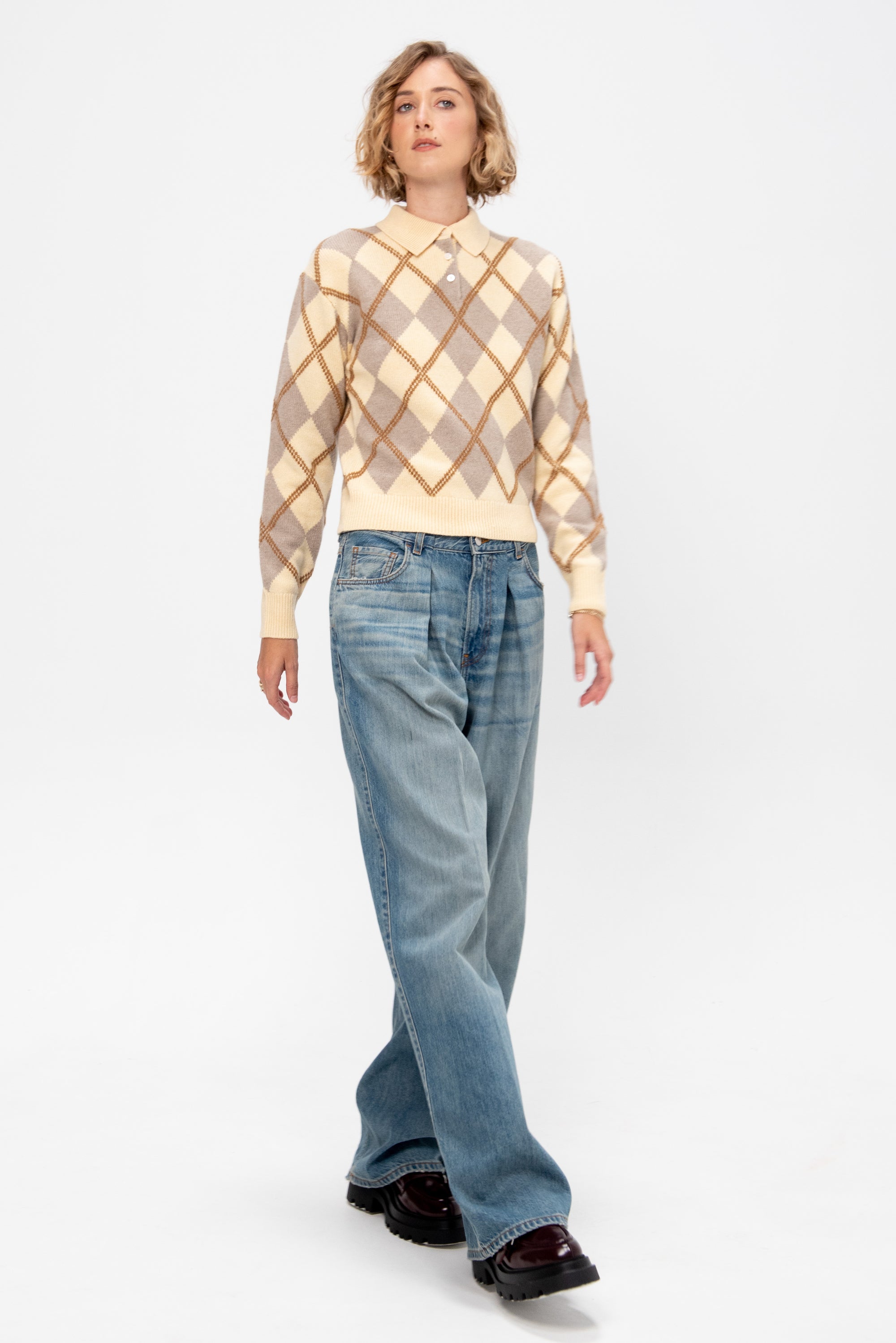 Collegiate Argyle Polo, Butter Combo