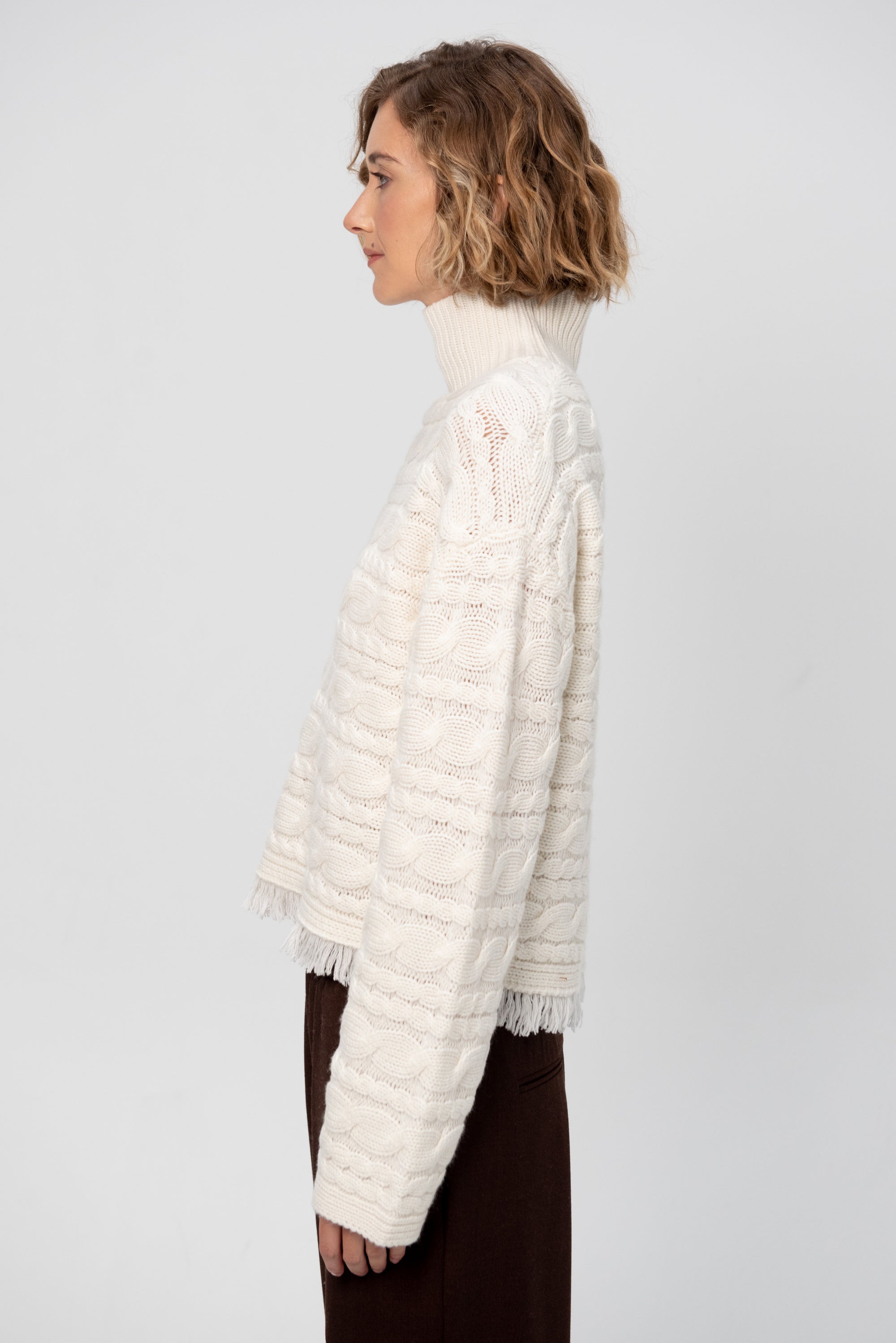 Cropped Cable Turtleneck, Cream
