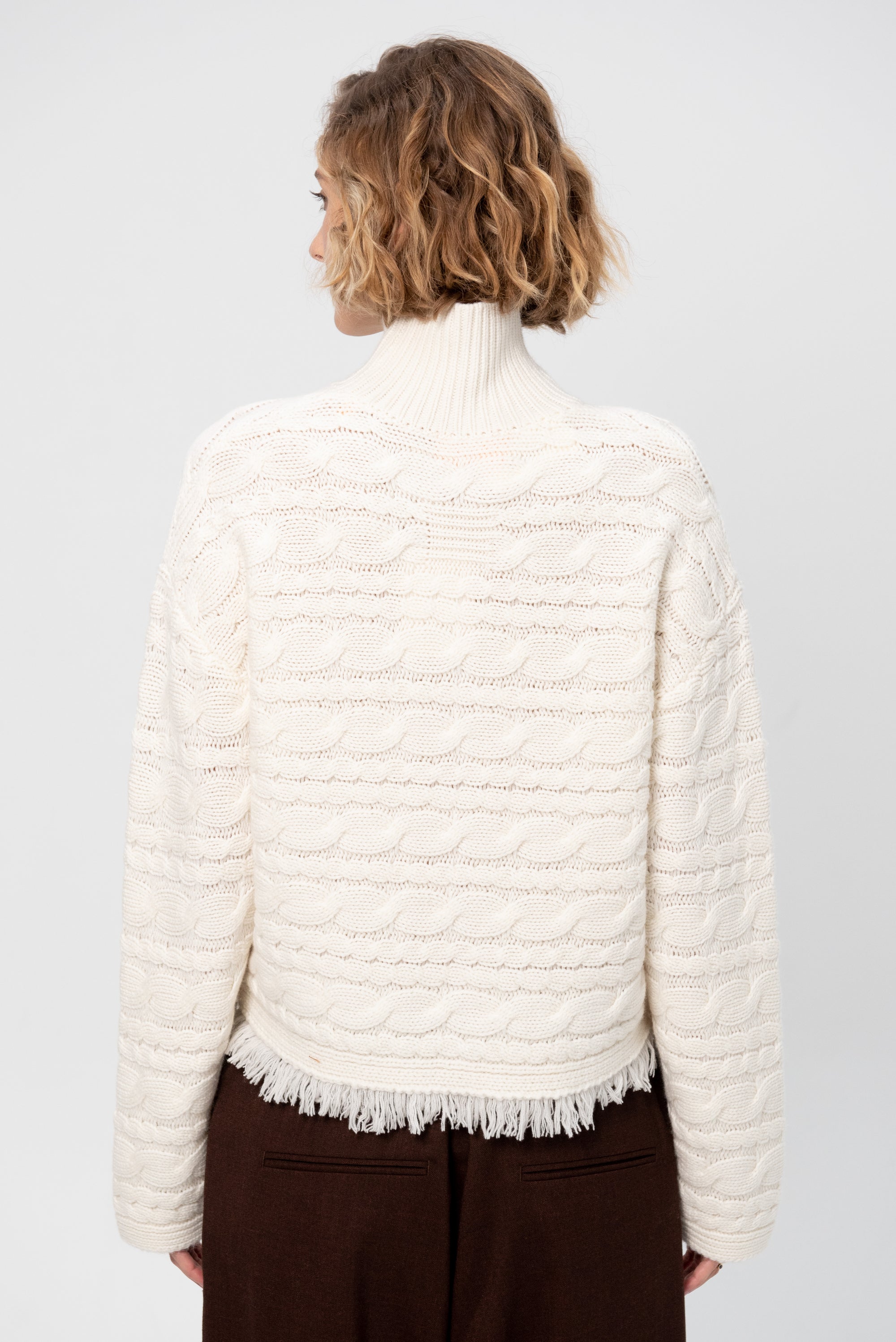 Cropped Cable Turtleneck, Cream