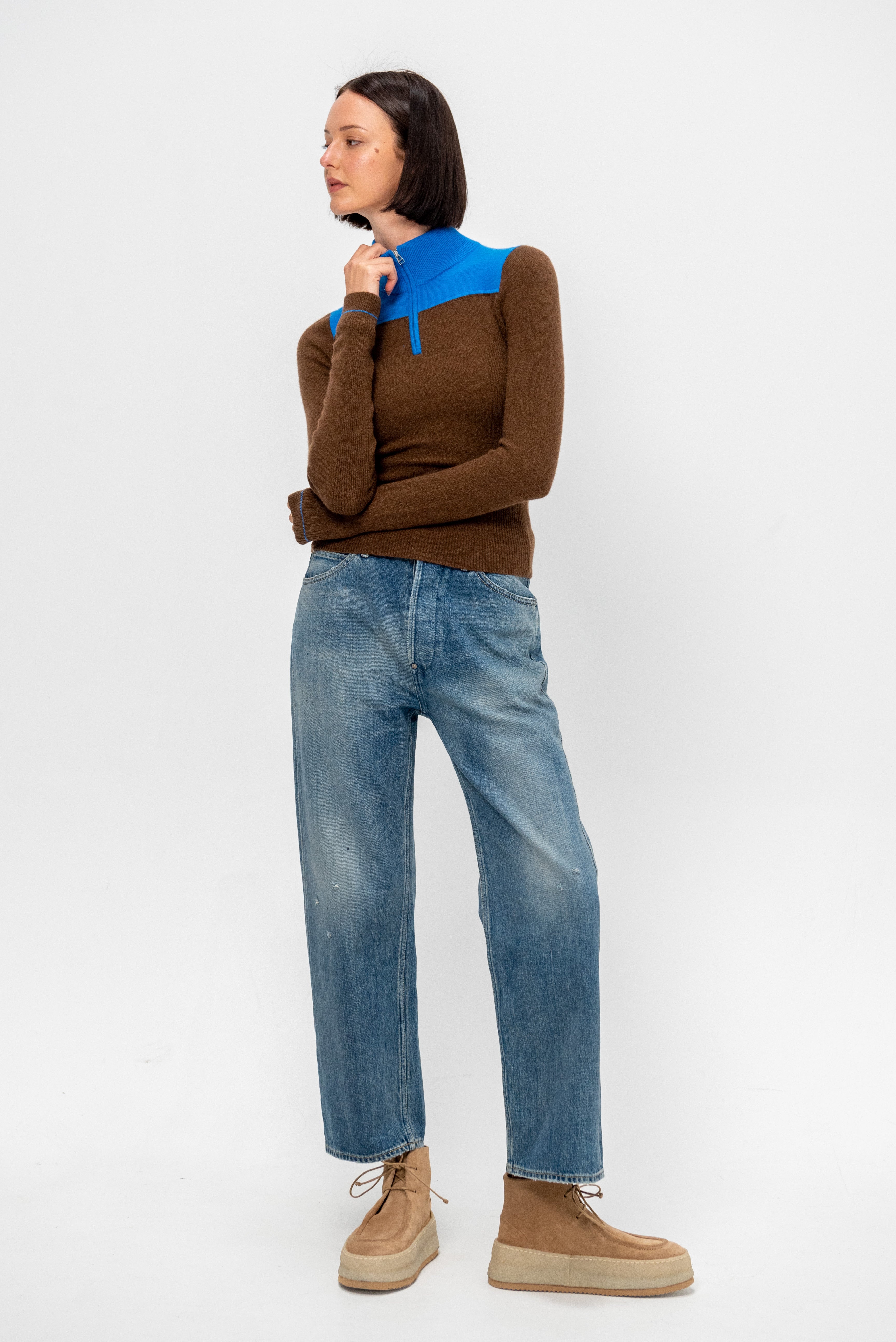 Guest in Residence Alpine Half Zip, Chestnut & Twilight – Kick Pleat