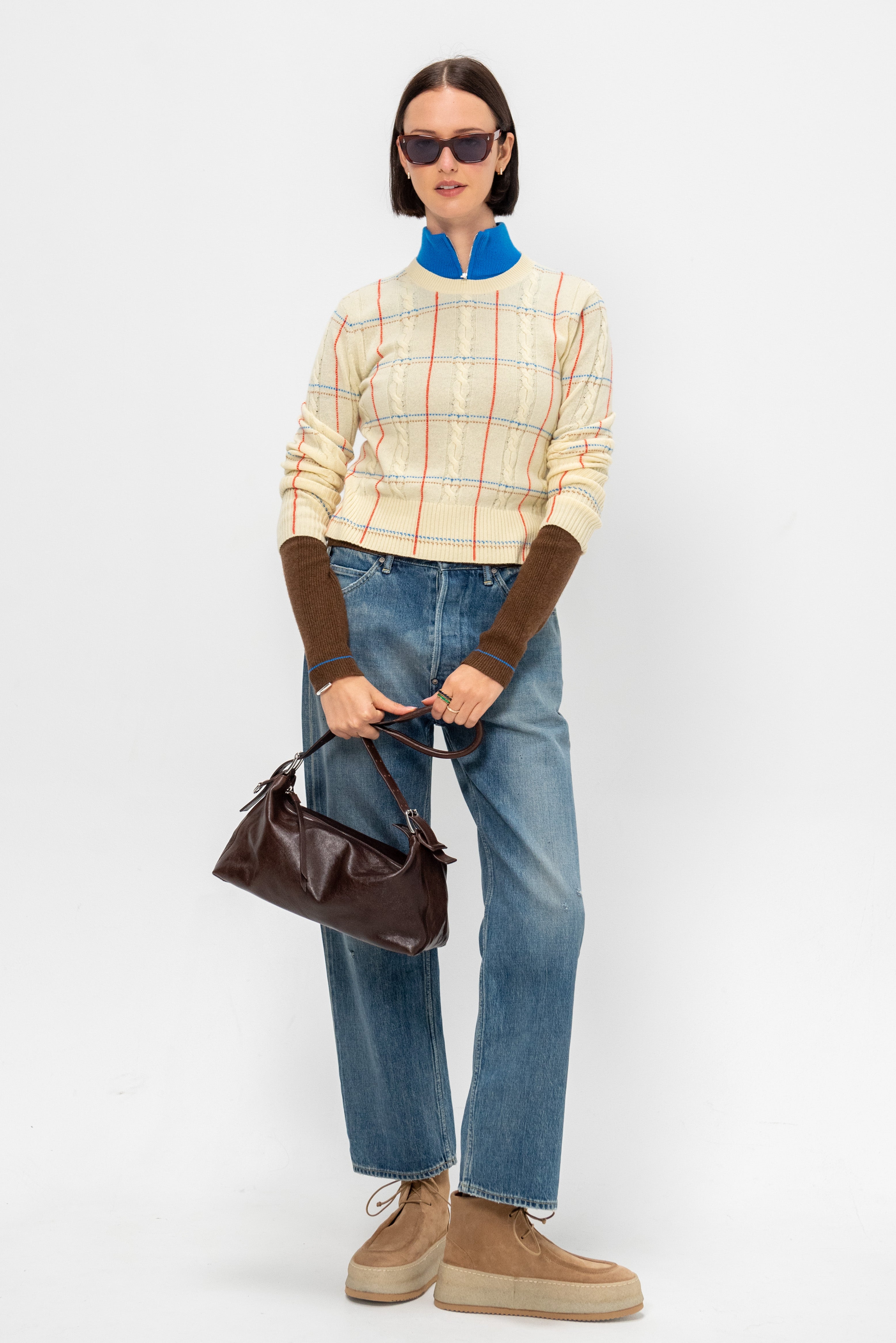 シャレット Guest in Residence Alpine Half Zip, Chestnut & Twilight – Kick Pleat
