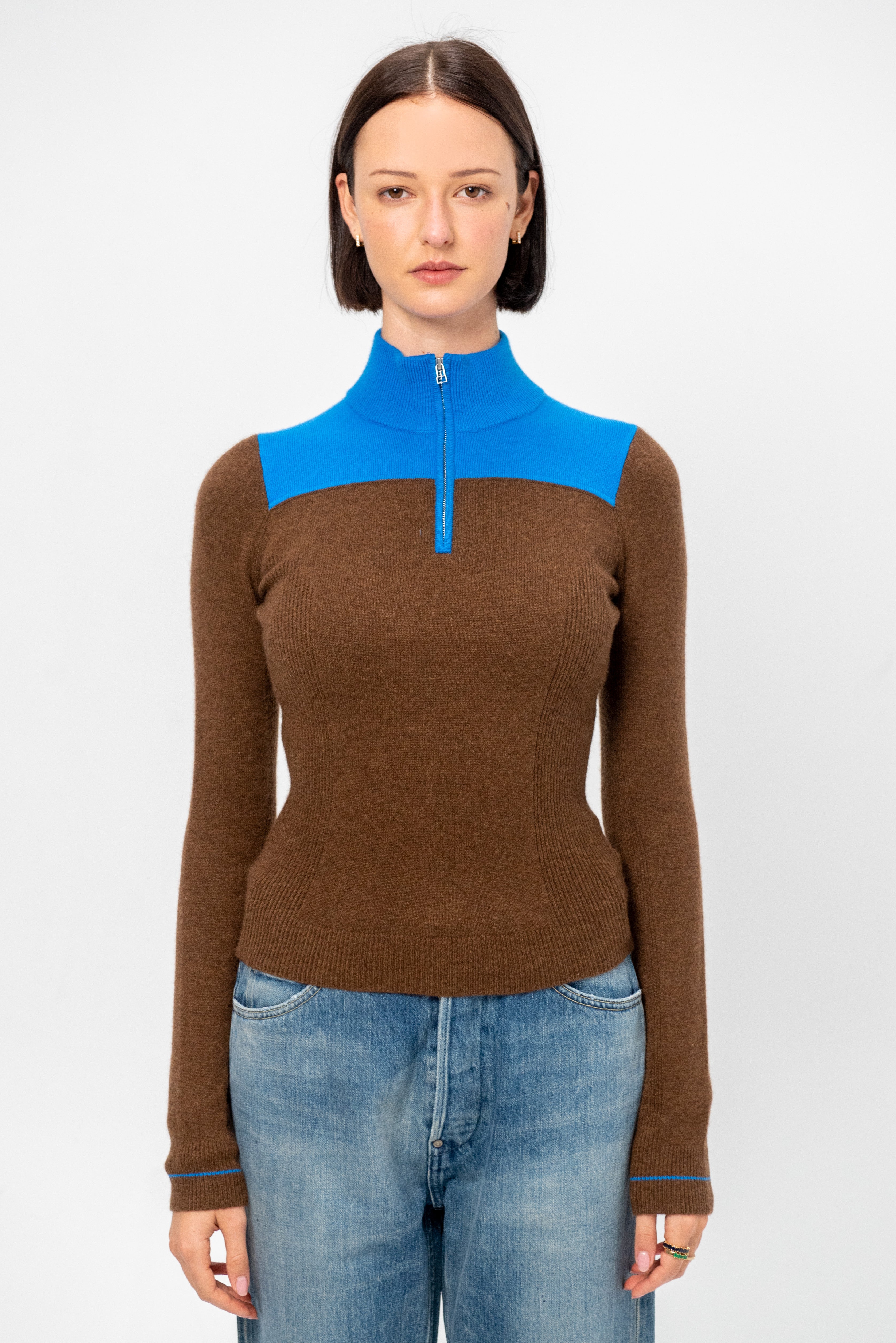 シャレット Guest in Residence Alpine Half Zip, Chestnut & Twilight – Kick Pleat