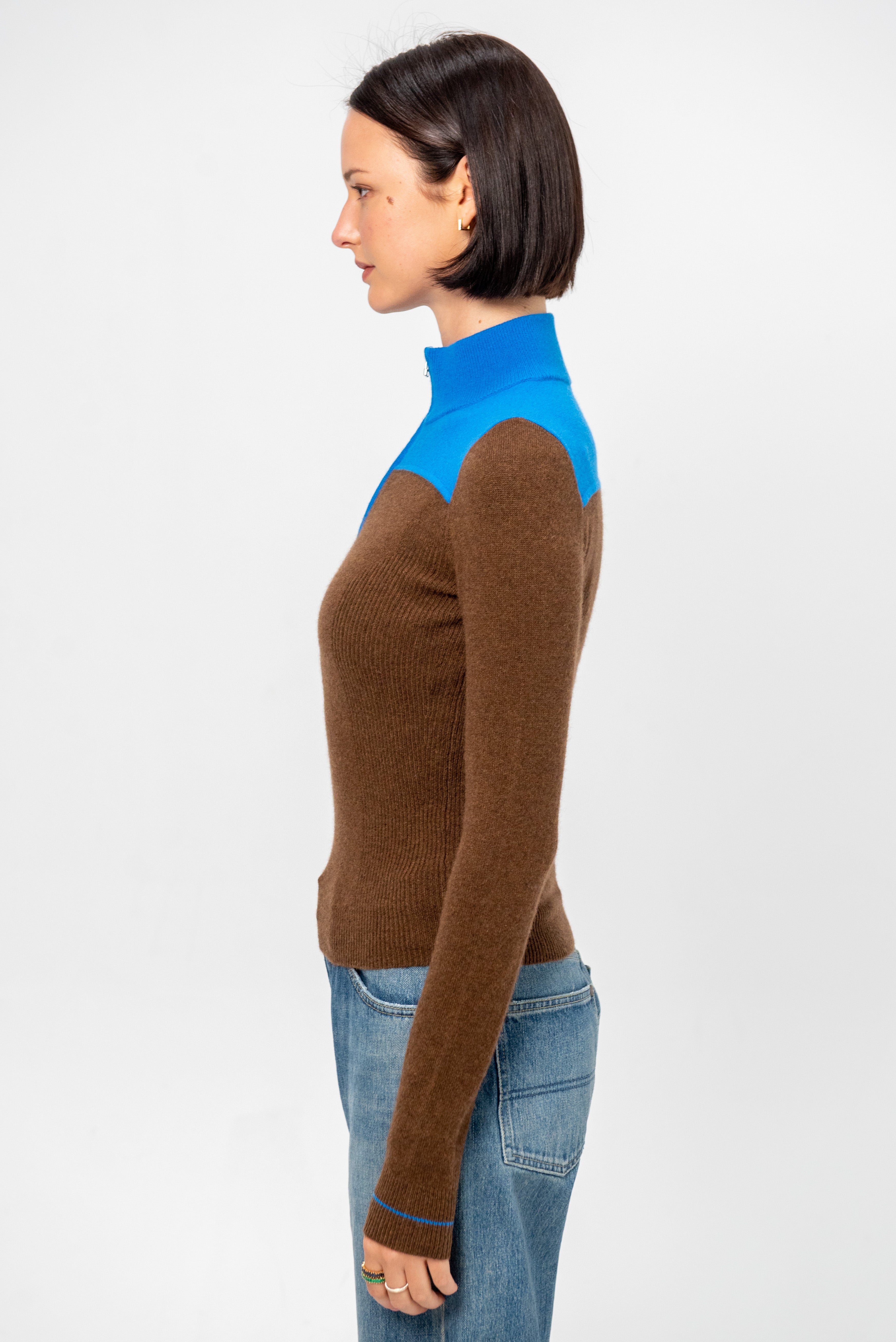 Guest in Residence Alpine Half Zip, Chestnut & Twilight – Kick Pleat