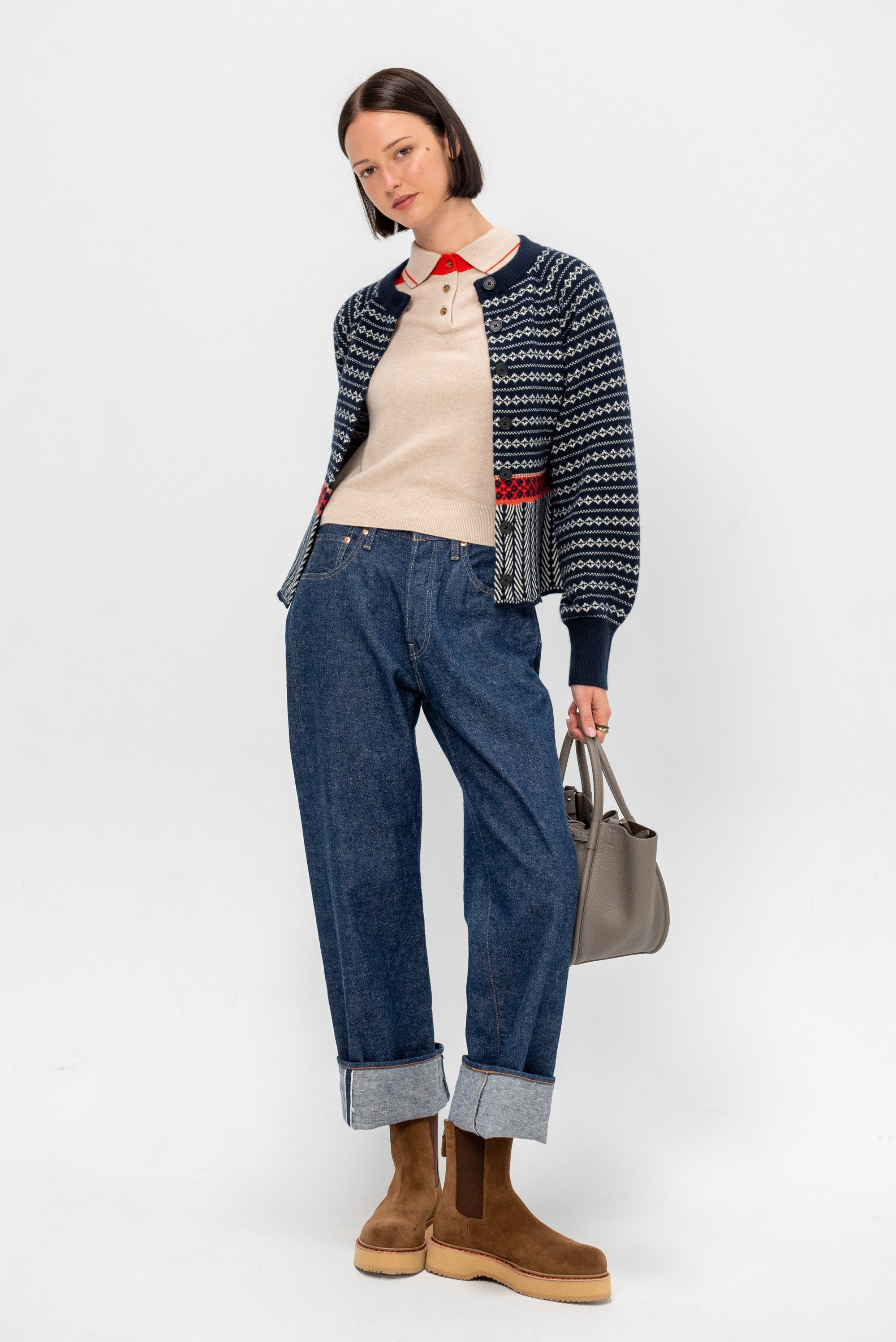 Fairisle Sculpted Cardigan, Midnight Combo