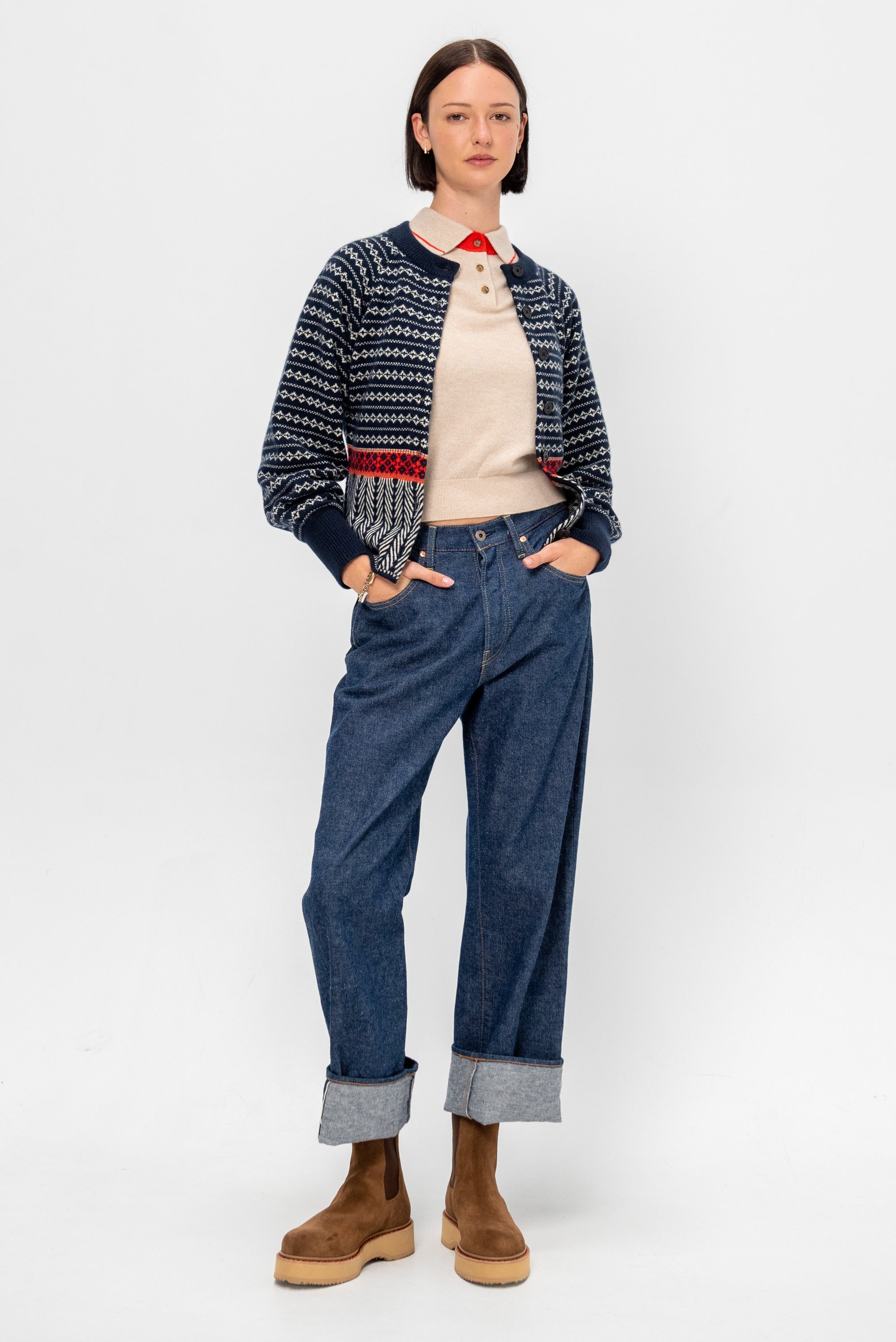 Fairisle Sculpted Cardigan, Midnight Combo