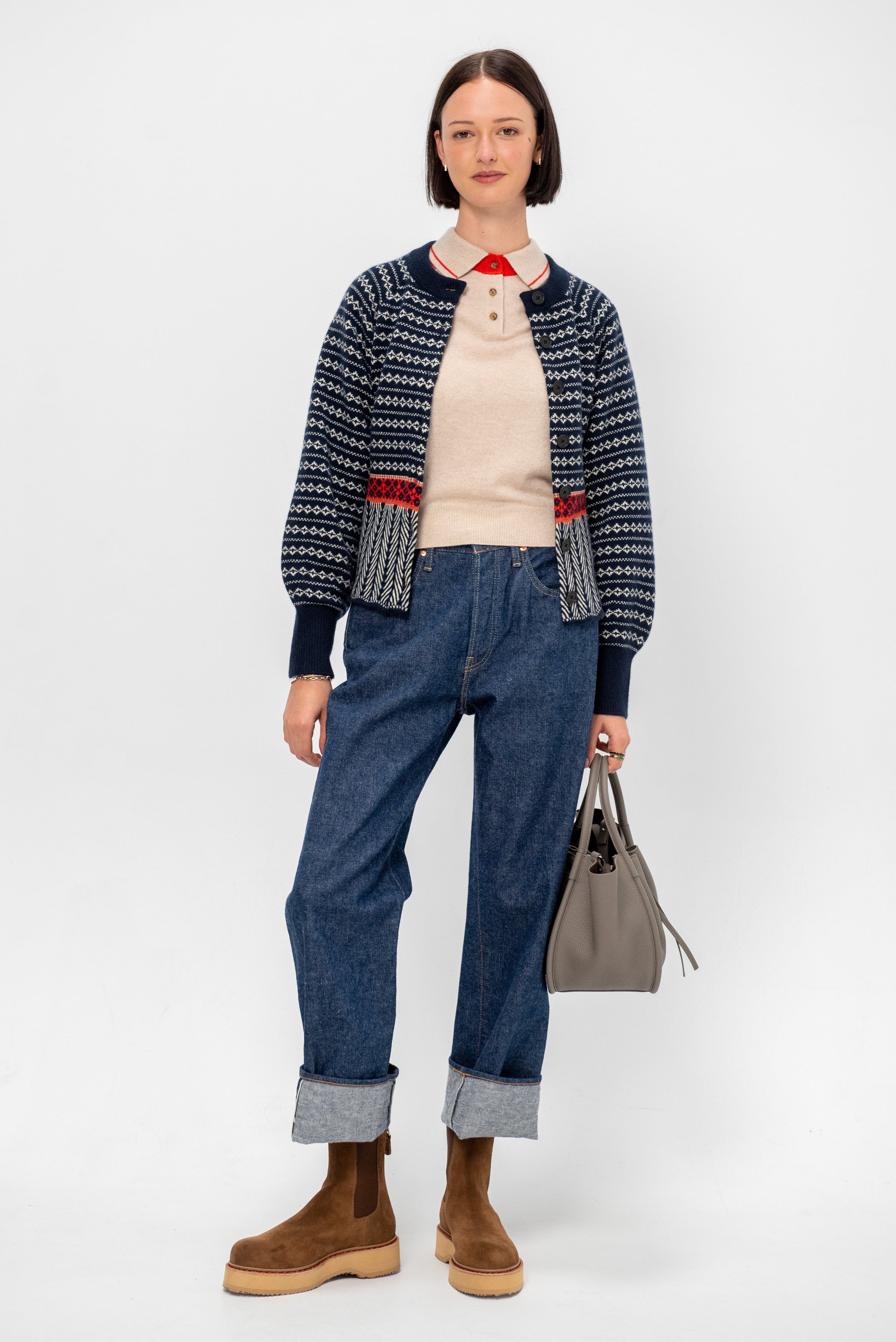 Fairisle Sculpted Cardigan, Midnight Combo