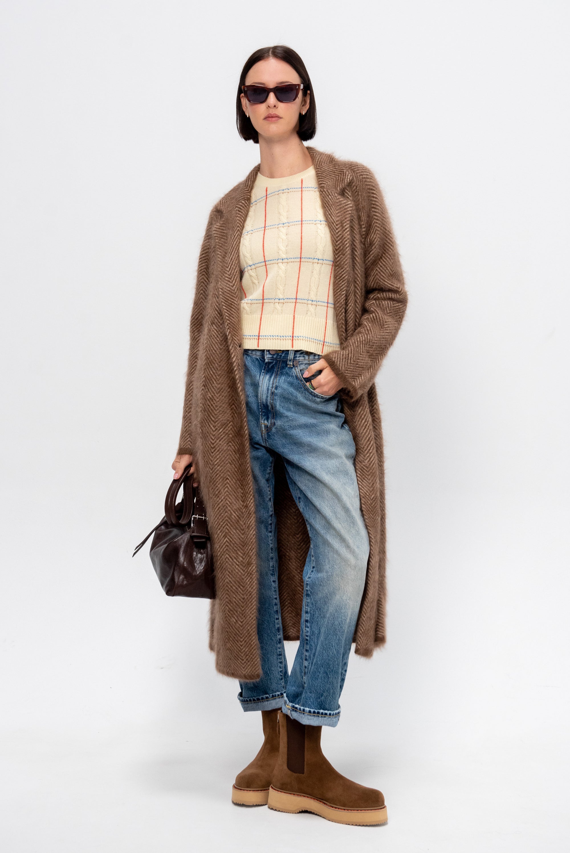 Grizzly Double Breasted Coat, Chestnut &amp; Taupe