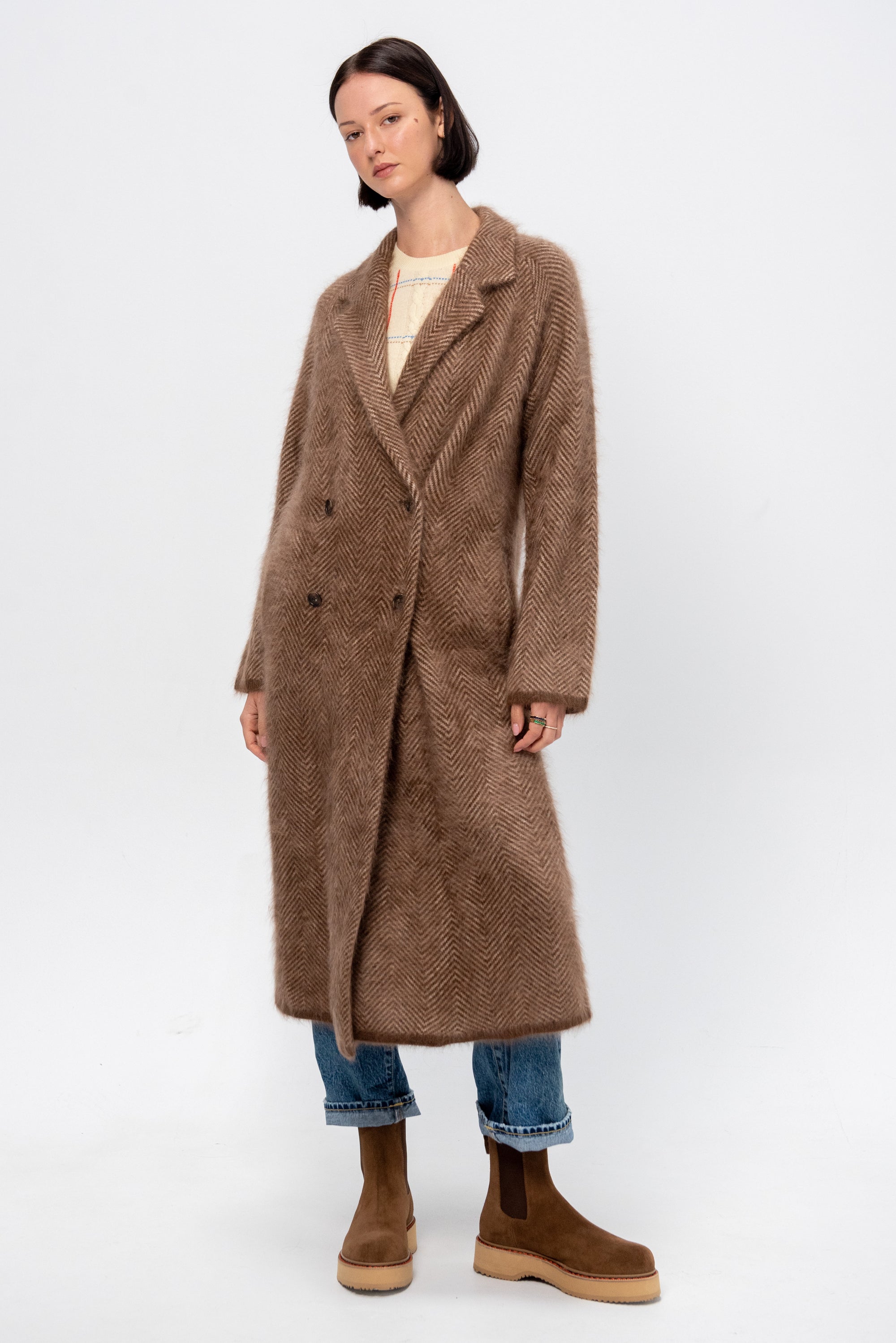 Grizzly Double Breasted Coat, Chestnut &amp; Taupe