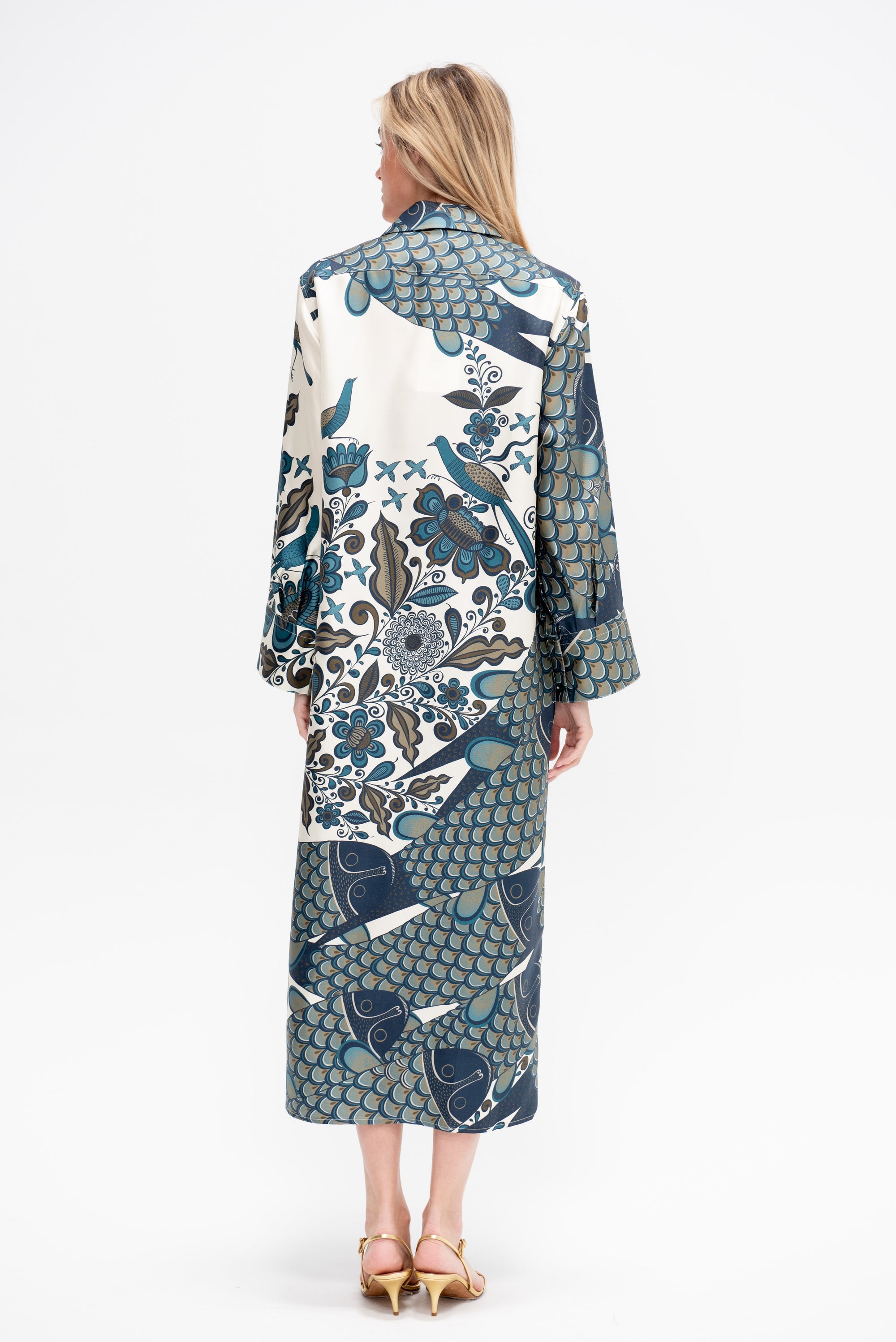 Angel Santos Dress, Ivory &amp; Blue Green Multi