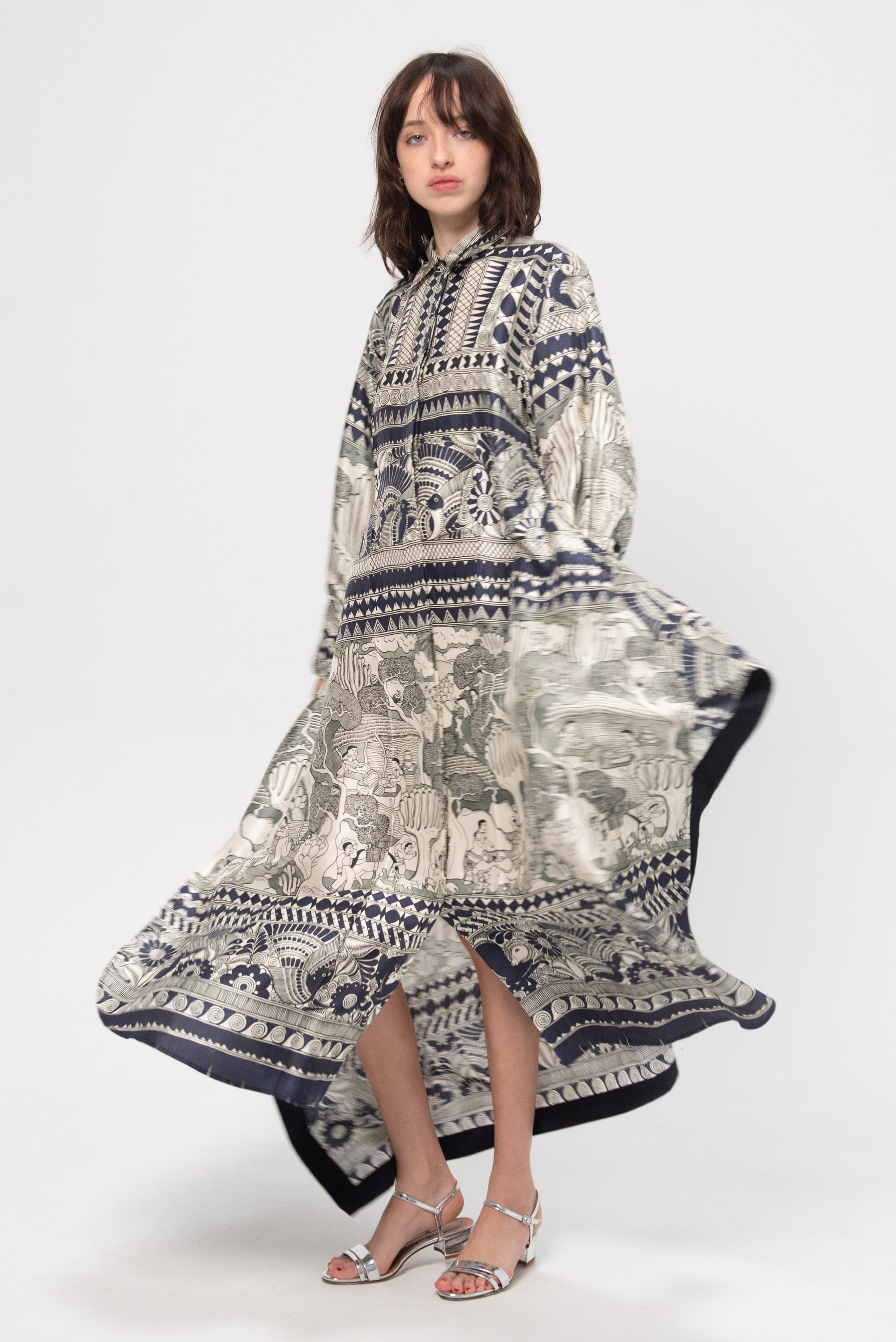 Camille Dress in Rcc Print, Navy &amp; Ivory
