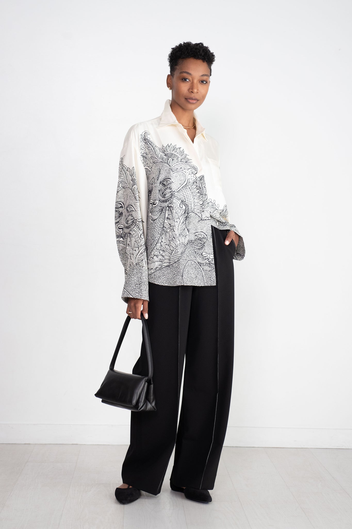 HEIRLOME - Juana Shirt, Ivory Black Print