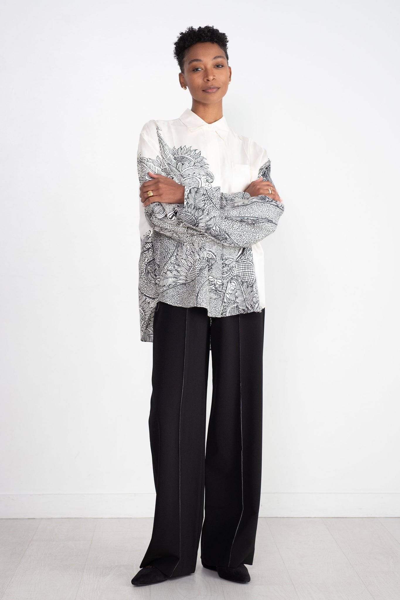 HEIRLOME - Juana Shirt, Ivory Black Print