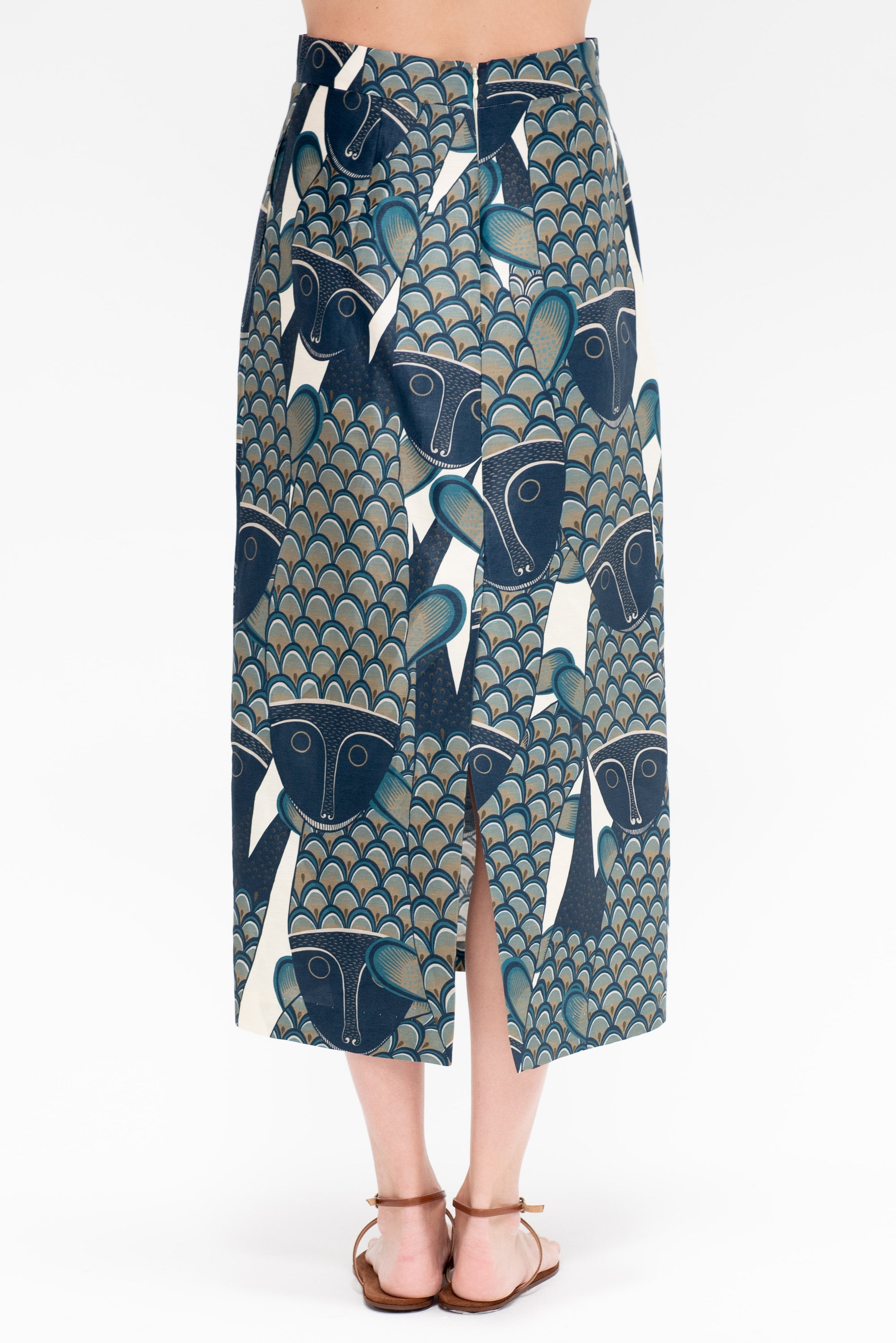 Lexi Skirt Santos Print, Ivory &amp; Blue Multi
