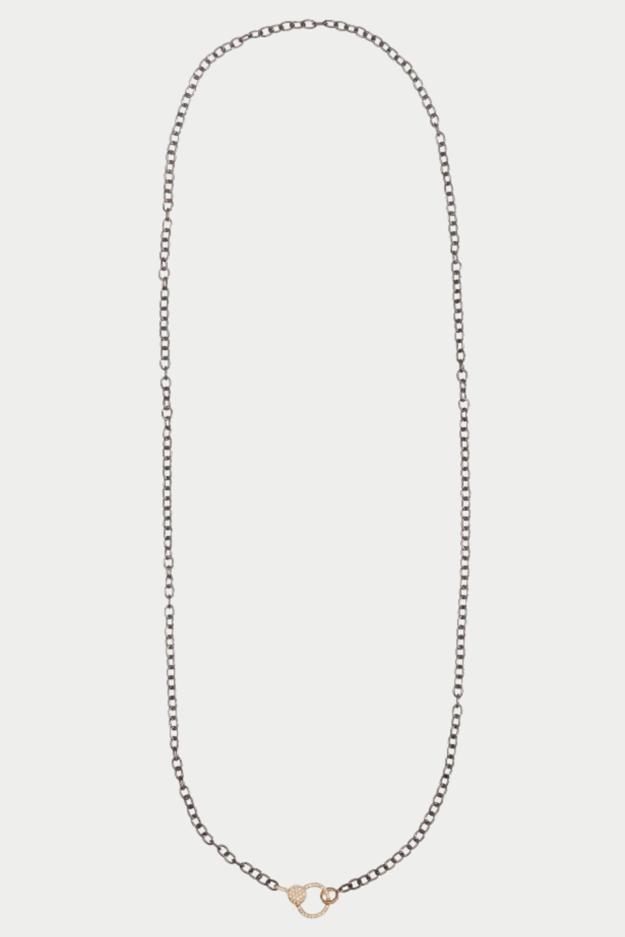 Large Diamond Lock and Round Link Chain, Oxidized Sterling Silver