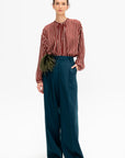 Adour - Striped Silk Satin Blouse, Ivory & Brown