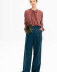 Adour - Striped Silk Satin Blouse, Ivory & Brown